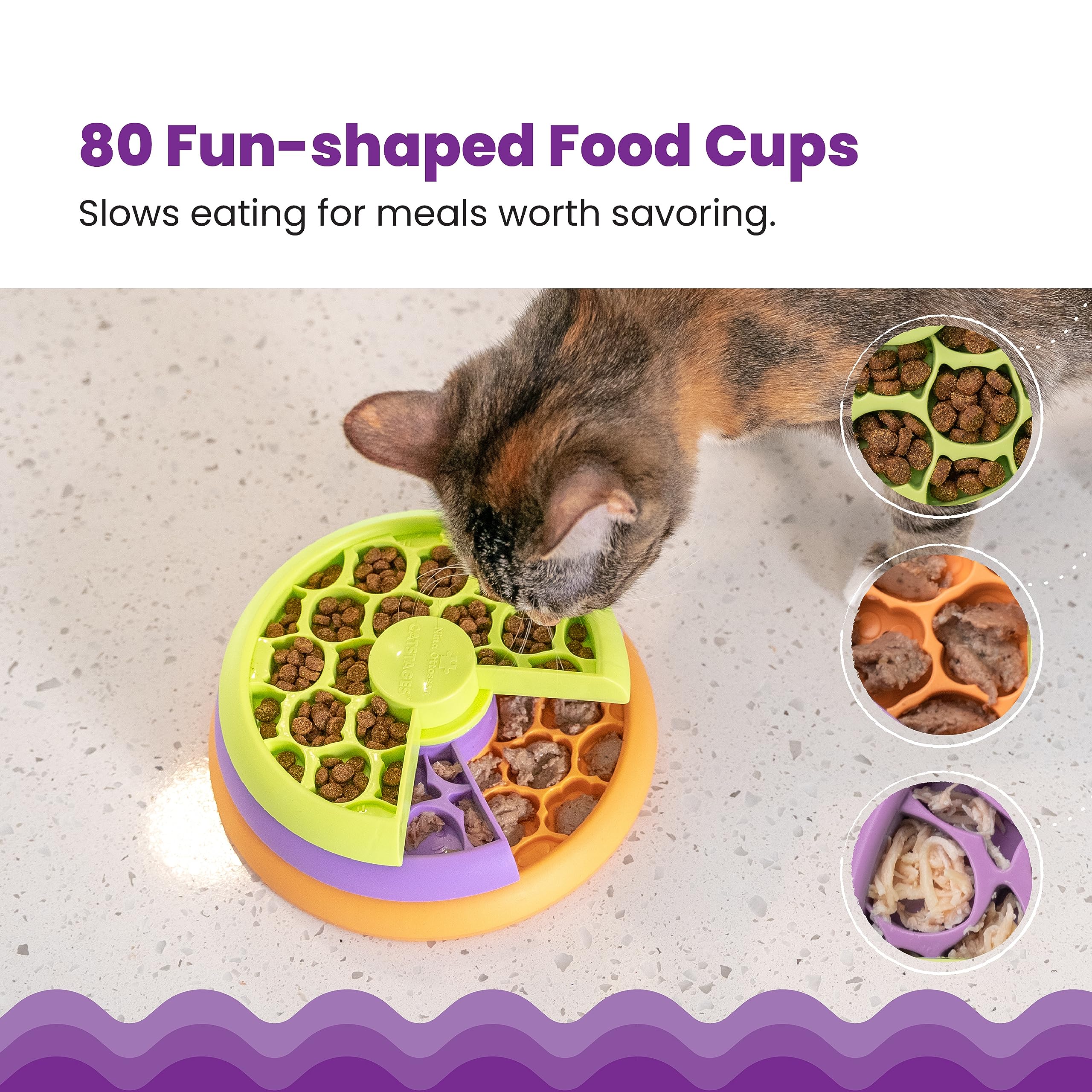 Catstages Nina Ottosson Slow Feeder Cat Bowl - Intermediate Puzzle Feeder | 80 Compartments | Plastic 5