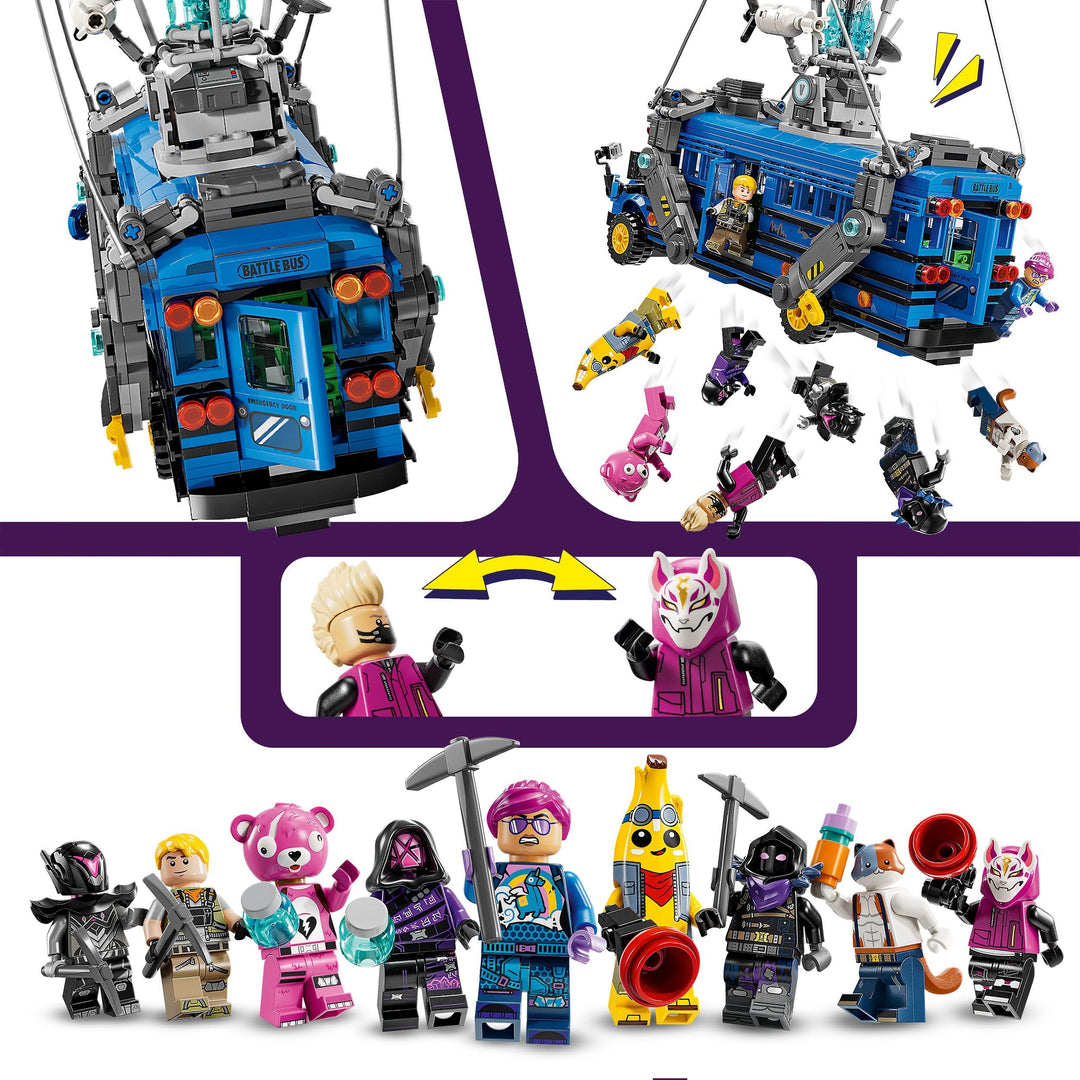 LEGO Fortnite Battle Bus Toy - Video Game Vehicle Model Kit w/ 9 Character