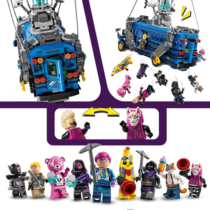 LEGO Fortnite Battle Bus Toy - Video Game Vehicle Model Kit w/ 9 Character