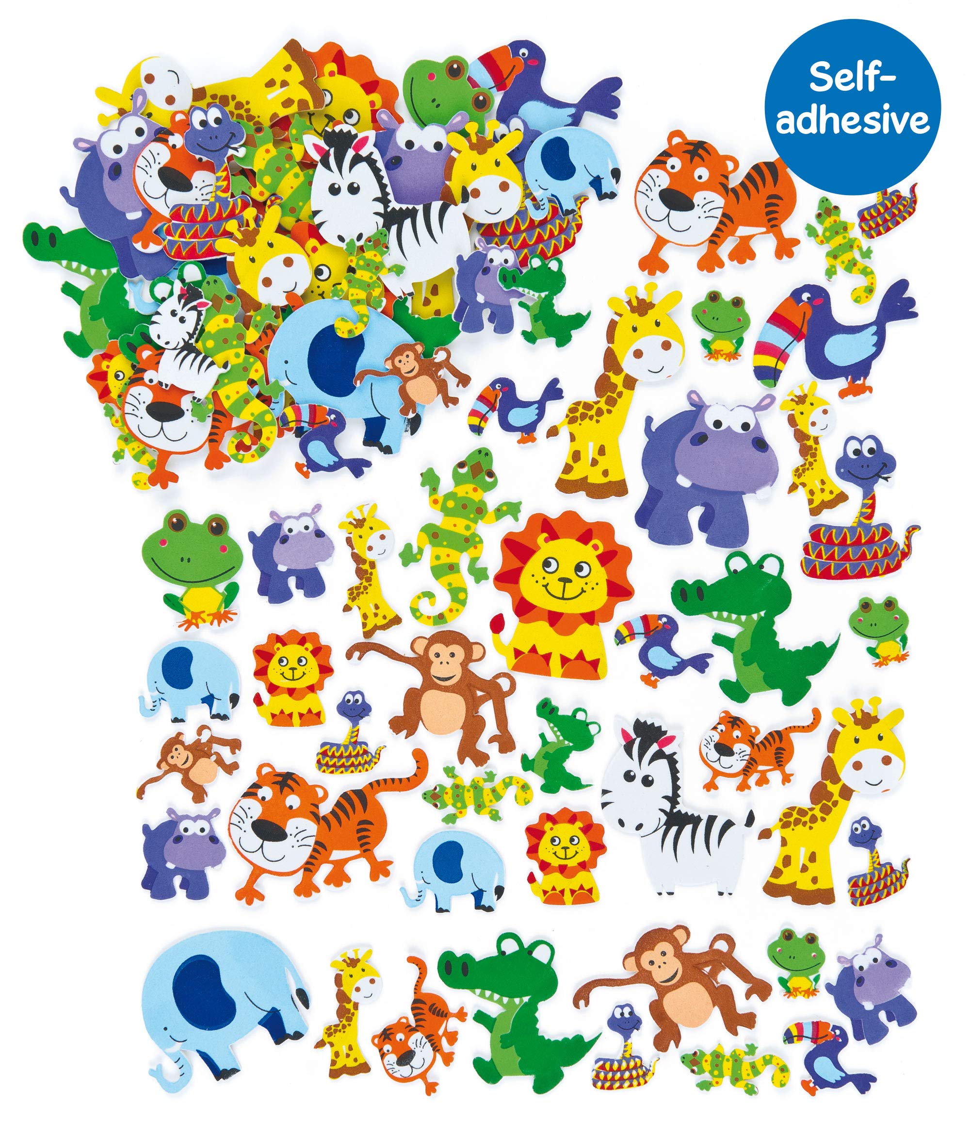 Baker Ross Jungle Animal Foam Stickers (96 Pack) - Self Adhesive Puffy Scrapbook Embellishments 4