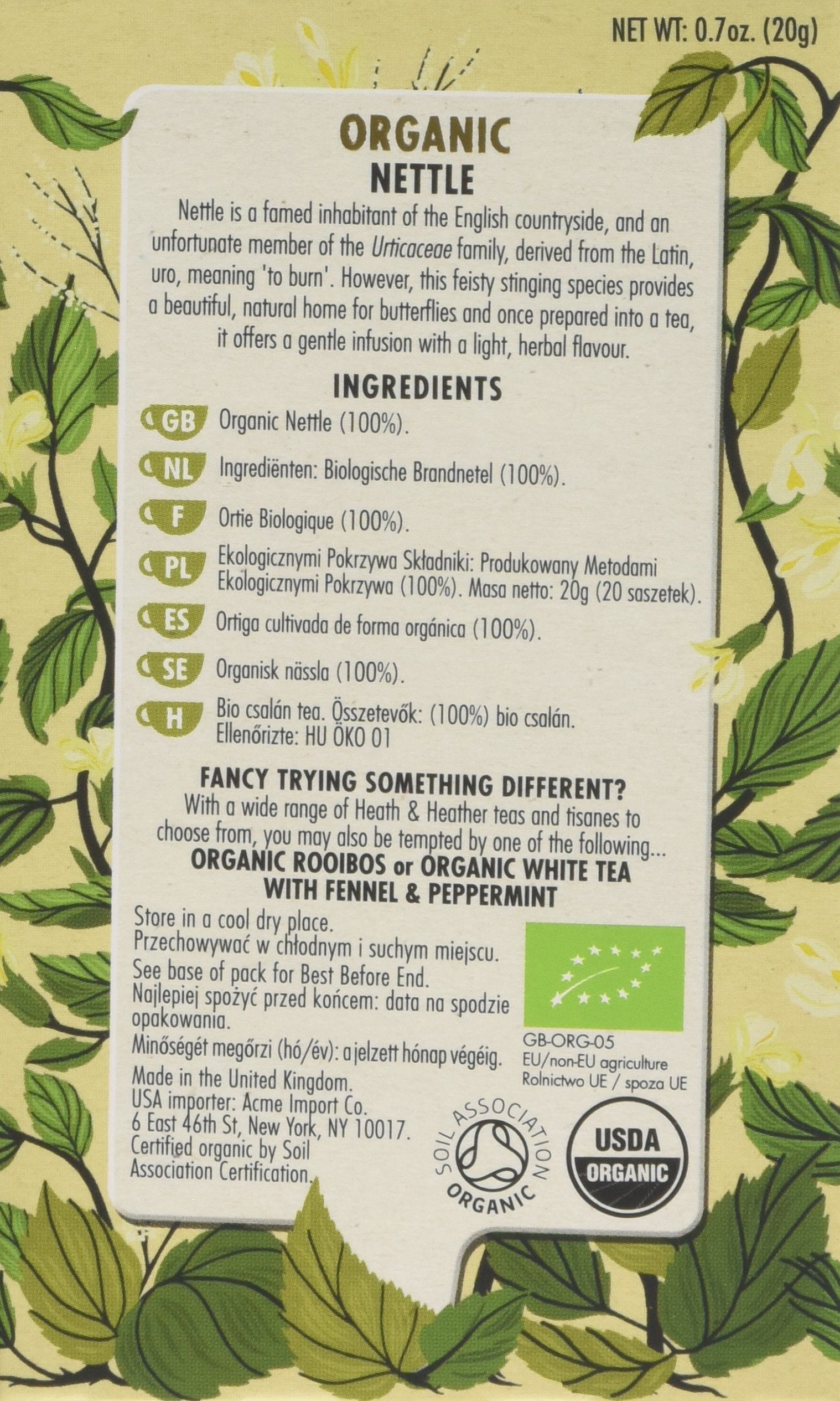 Heath & Heather Organic Nettle Teabags (Pack of 6, 120 Total) - Soil Association Certified Herbal Tea 9