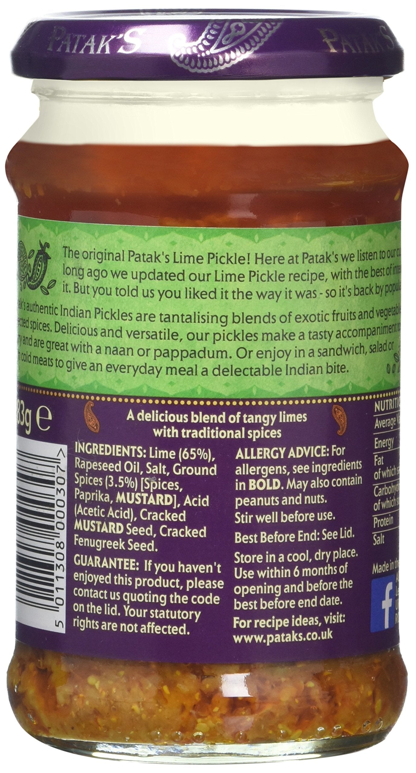 Patak's Lime Pickle - Medium Heat Indian Relish | 283g Jar