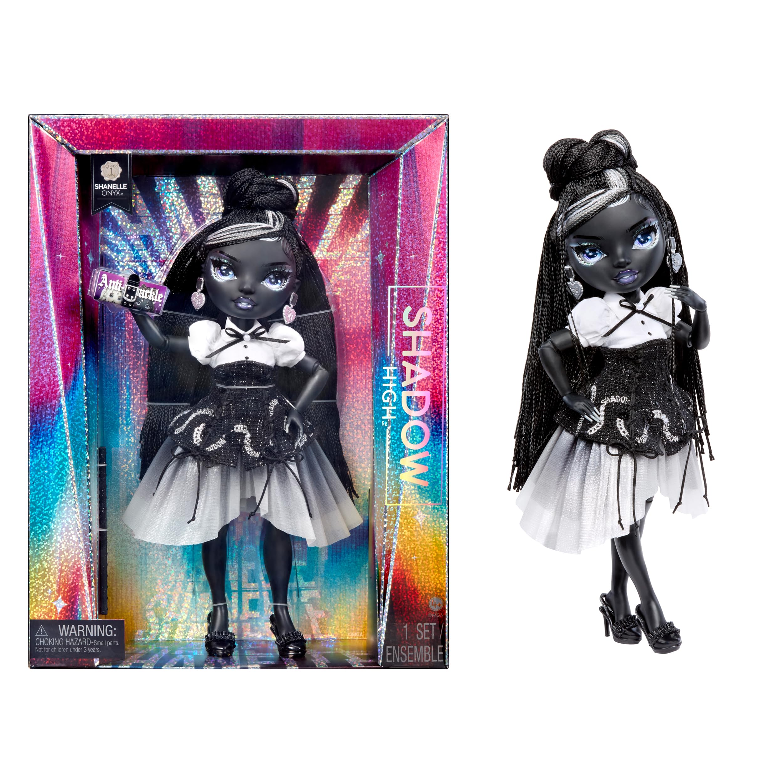 Rainbow High Shanelle Onyx Shadow High Fashion Doll - 28 cm, Black Hair, Articulated with Luxe Couture Outfit