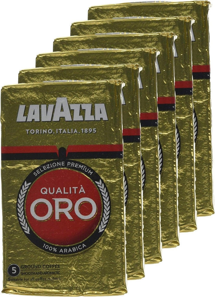 Lavazza Qualità Oro Ground Coffee - 6 x 250g Packs, 100% Arabica Blend for Moka Pot & Filter