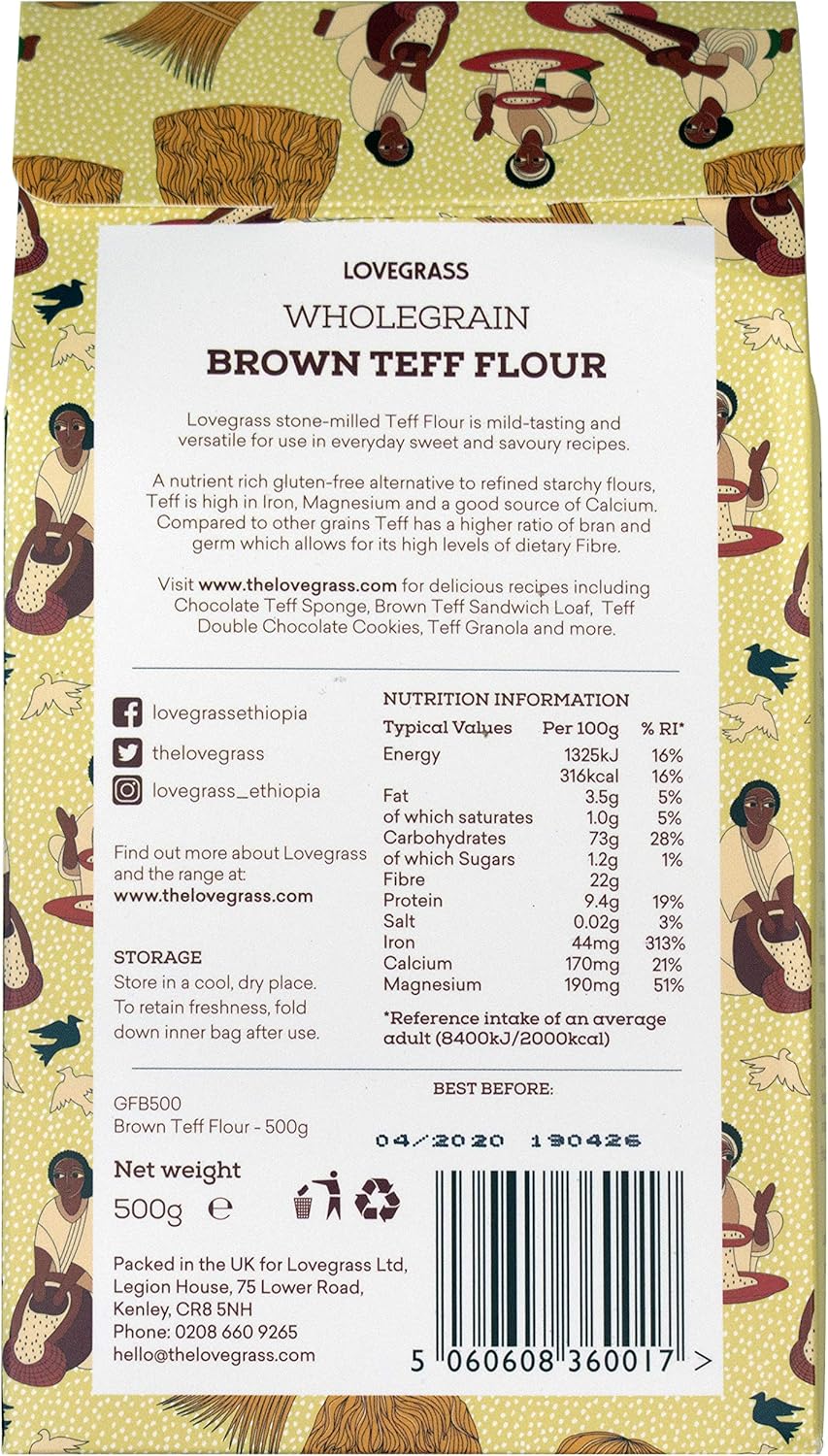 Lovegrass Habesha Brown Teff Flour - 500g - Gluten Free, Vegan, Whole Grain