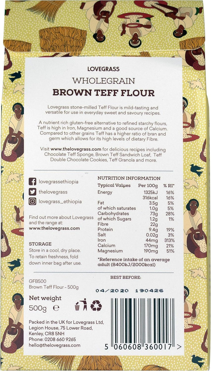Lovegrass Habesha Brown Teff Flour - 500g - Gluten Free, Vegan, Whole Grain