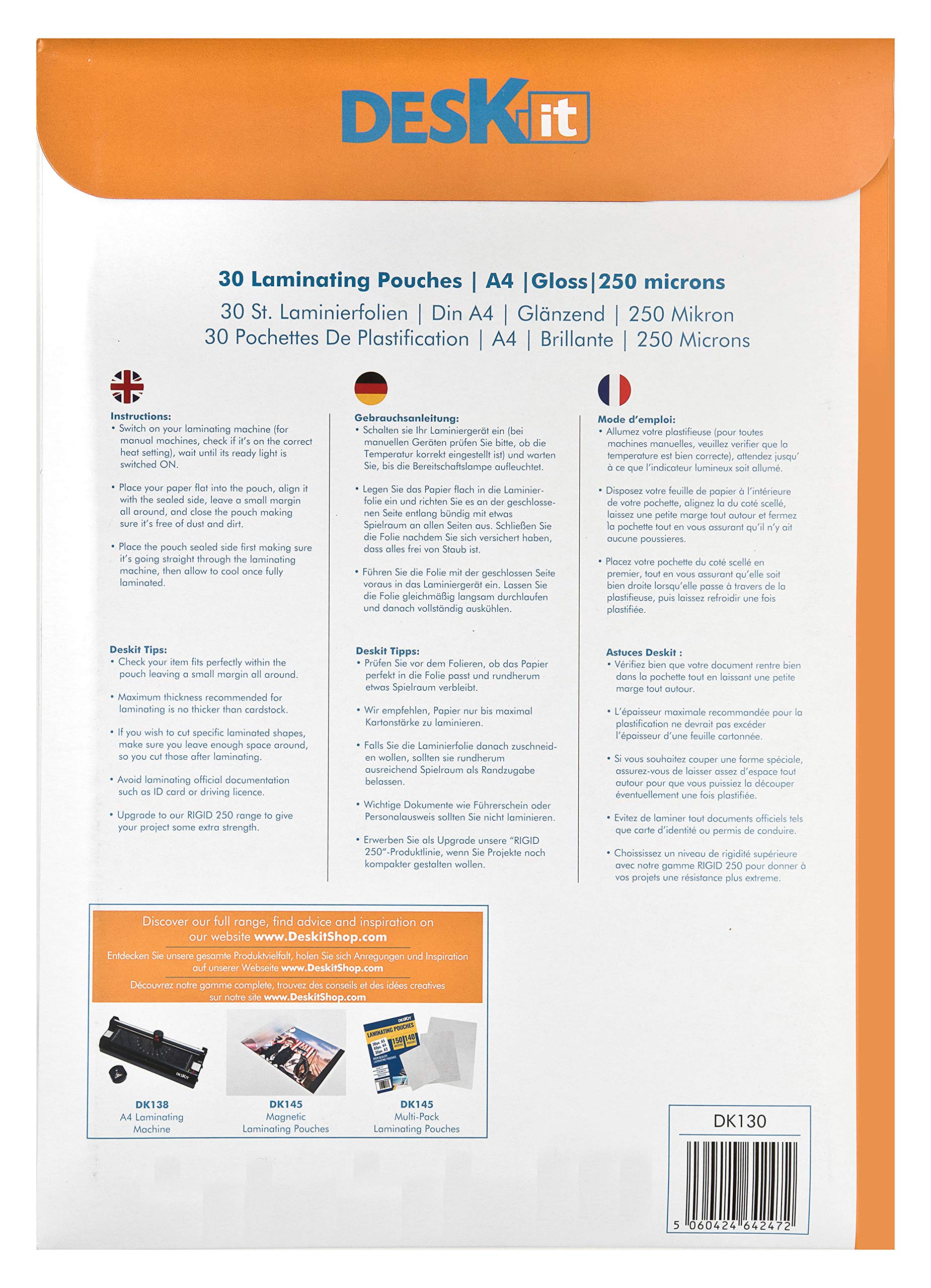 deskit A4 Laminating Pouches - Gloss Finish, 250 Microns, Pack of 30 Sheets 3