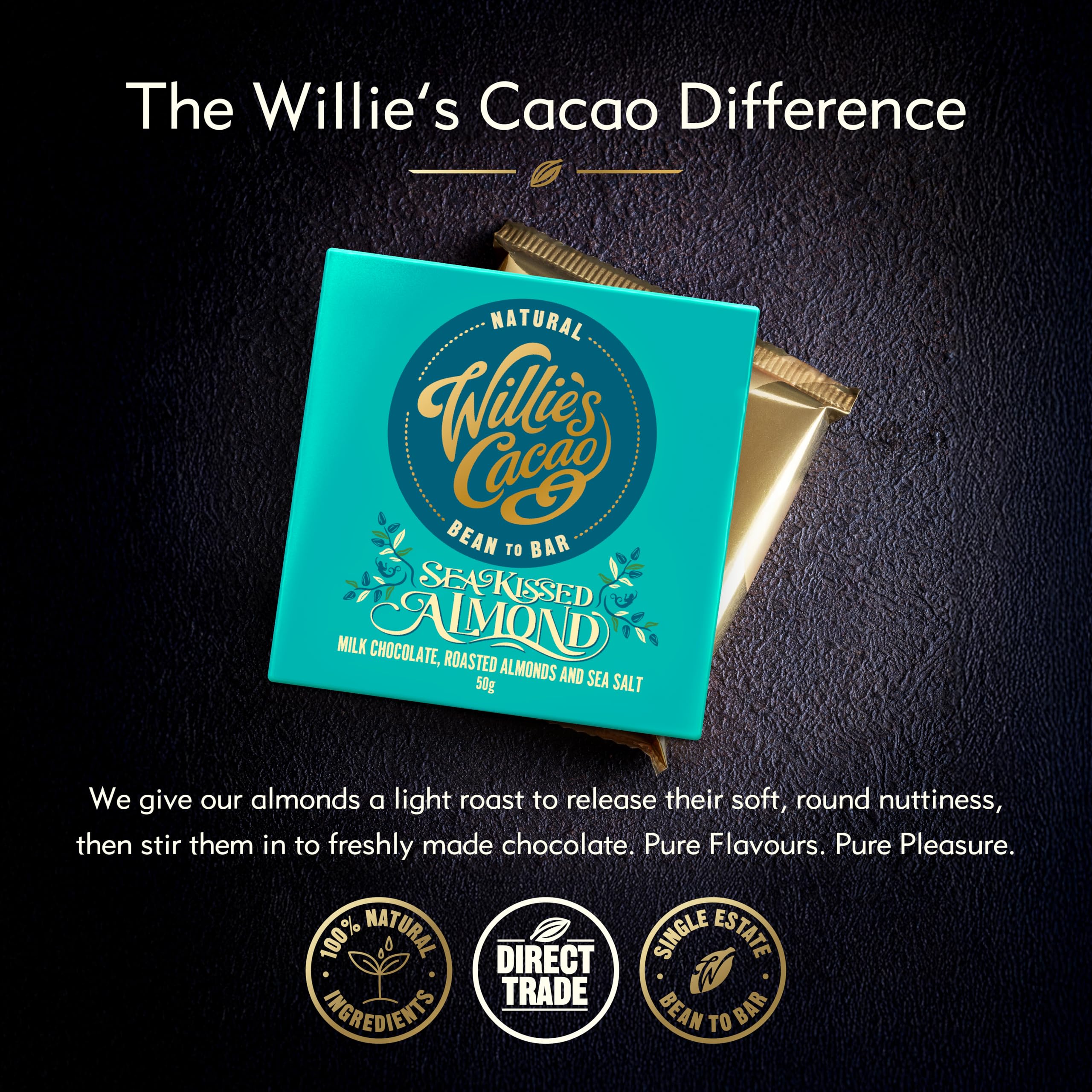 Willie's Cacao Bar - Sea Kissed Almond - Milk Chocolate with Roasted Almonds and Cornish Salt - 50g 10