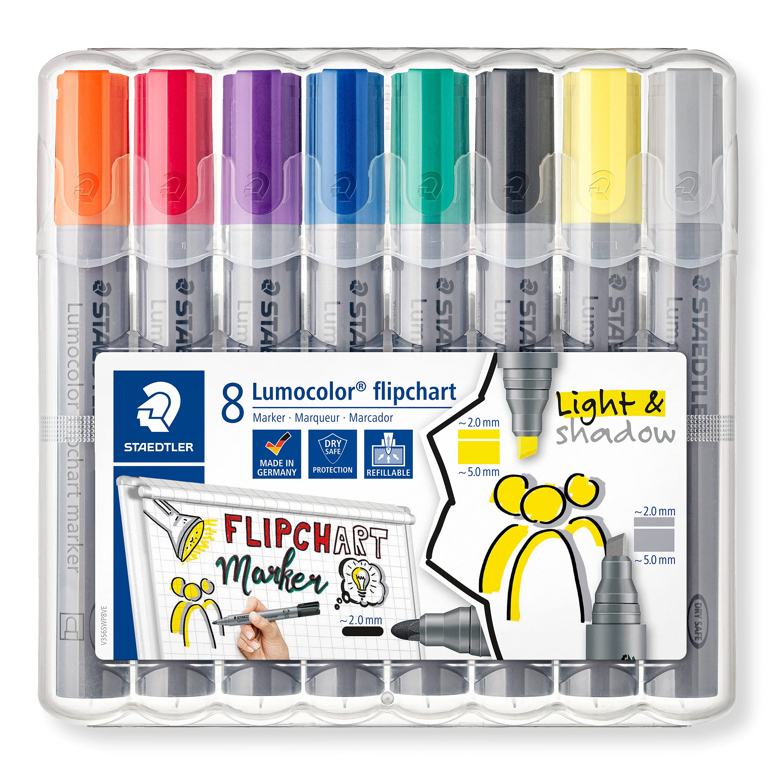 STAEDTLER Lumocolor Flipchart Markers 356 SWP8 - Assorted Colours, Bullet Tip, Pack of 8