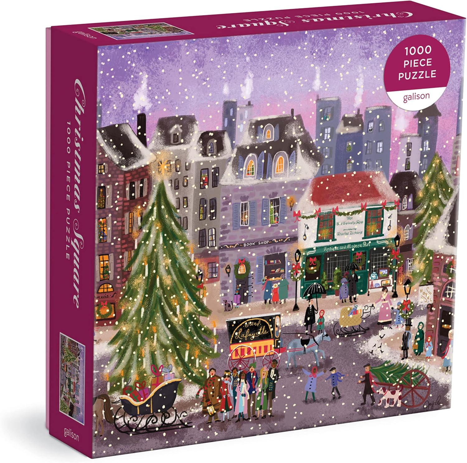 Galison The Christmas Square 1000 Piece Jigsaw Puzzle - Holiday Village Art by Joy Laforme