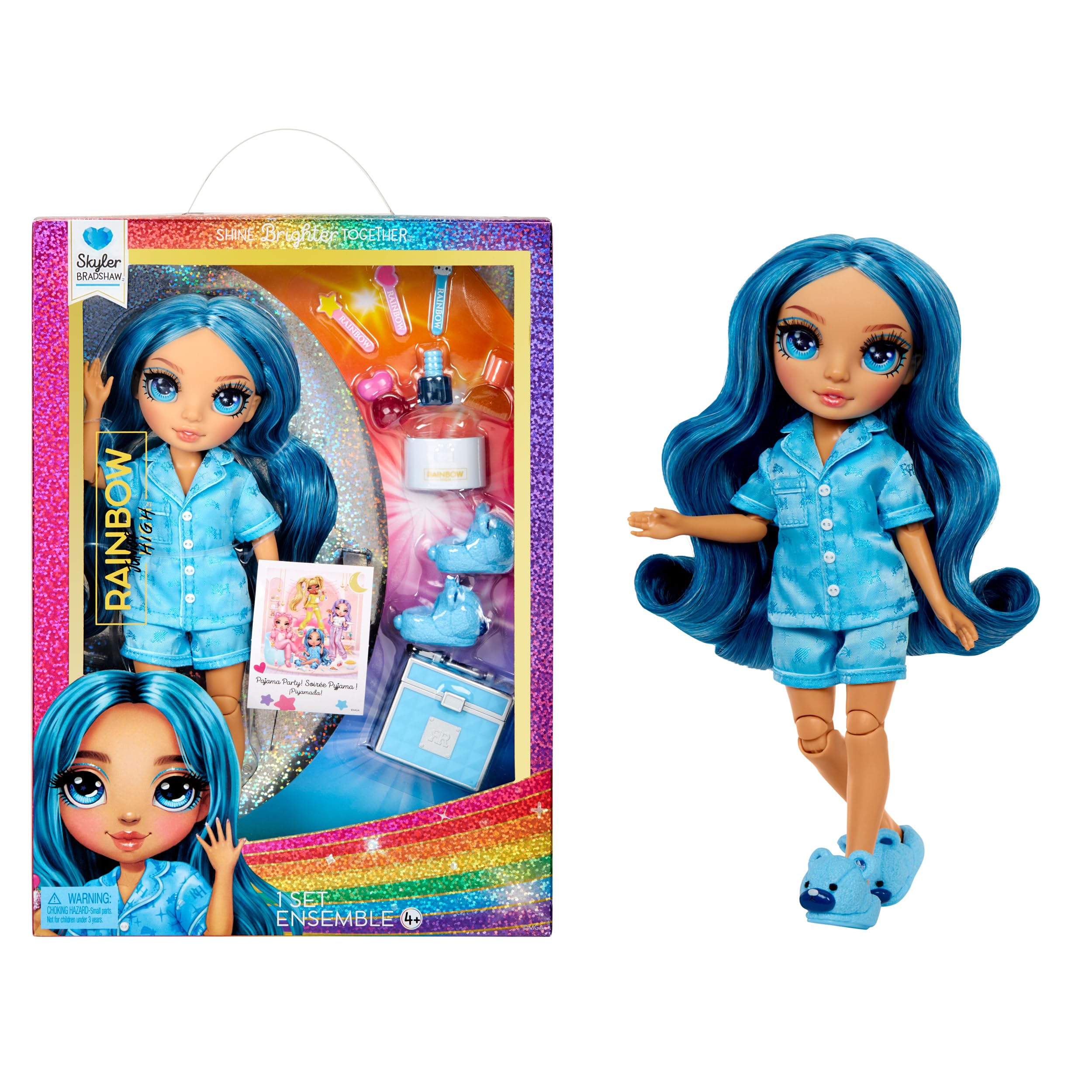 Rainbow High Junior High PJ Party - Skyler (Blue) - 22 cm Posable Doll with Nail Art Accessories - Ages 4-12 1