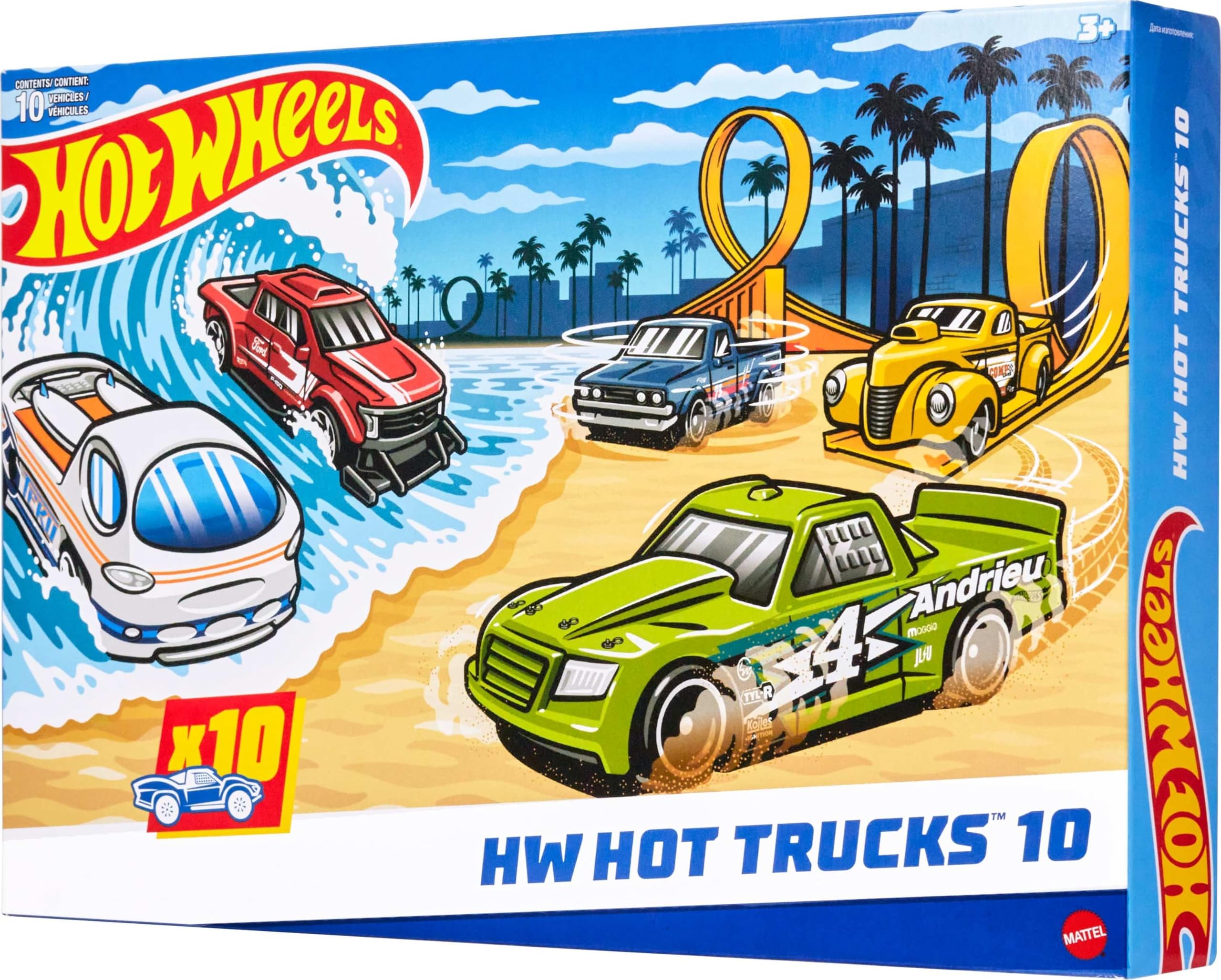 Hot Wheels 1:64 Scale Trucks 10-Pack - Die-Cast Metal Toy Vehicles for Ages 3+