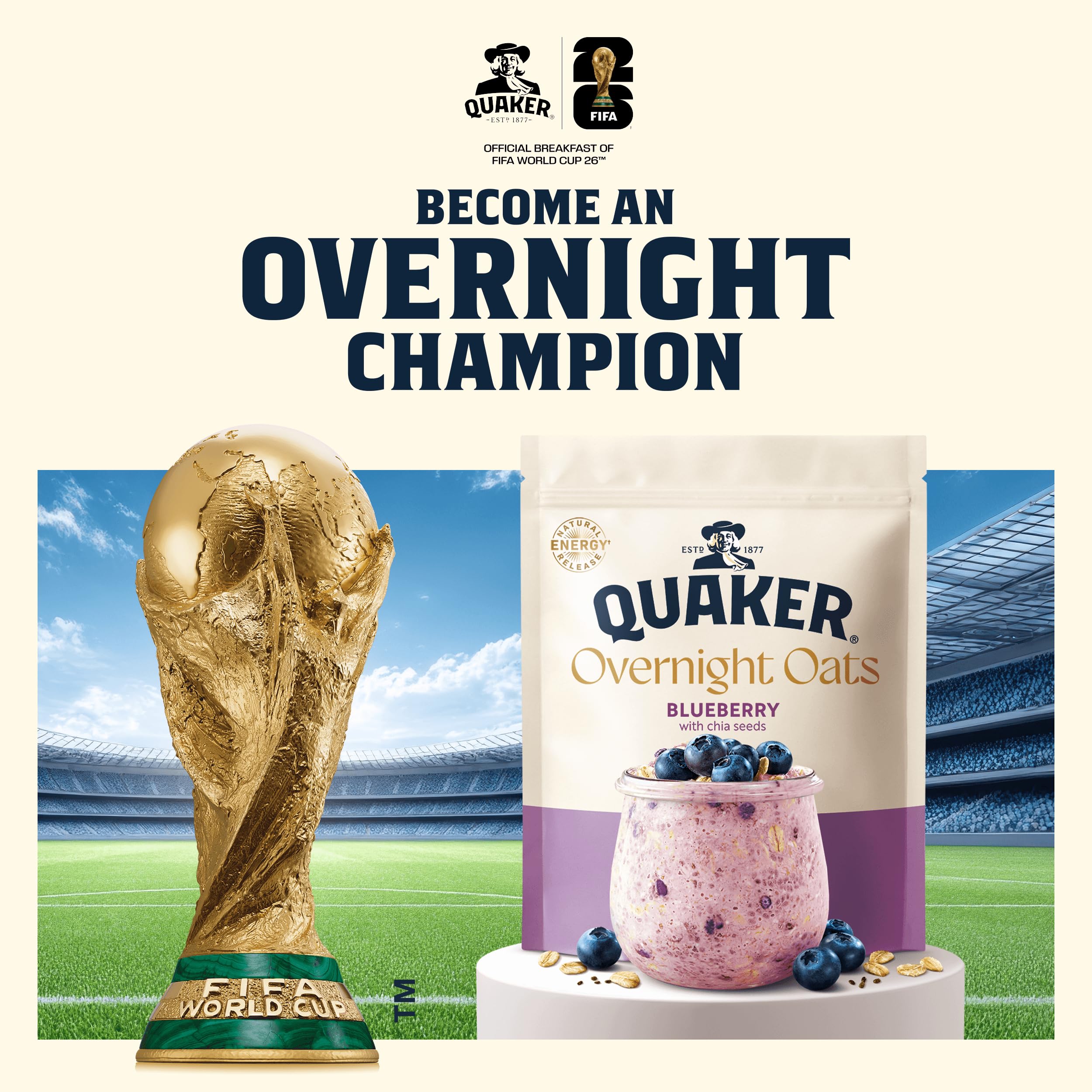 Quaker Overnight Oats Blueberry Cereal - Source of Fibre | Natural Energy Release | 350g 7