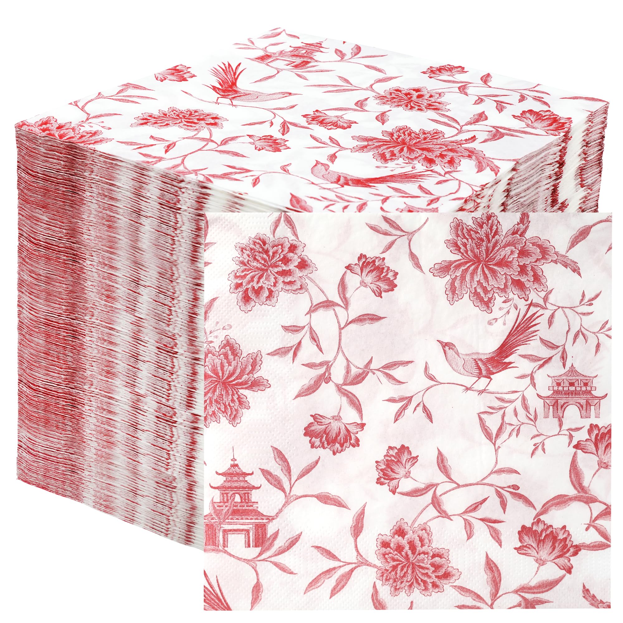 Talking Tables Soft Pink Chinoiserie Paper Napkins - 100 Count | 2-Ply 33cm Unfolded