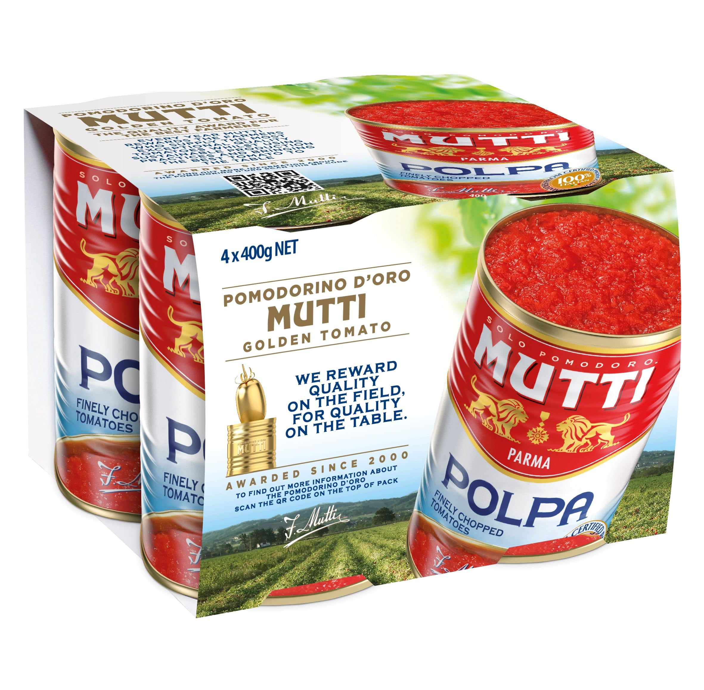Mutti Finely Chopped Tomatoes - 100% Italian Tomatoes, No Additives | 4 x 400g Pack