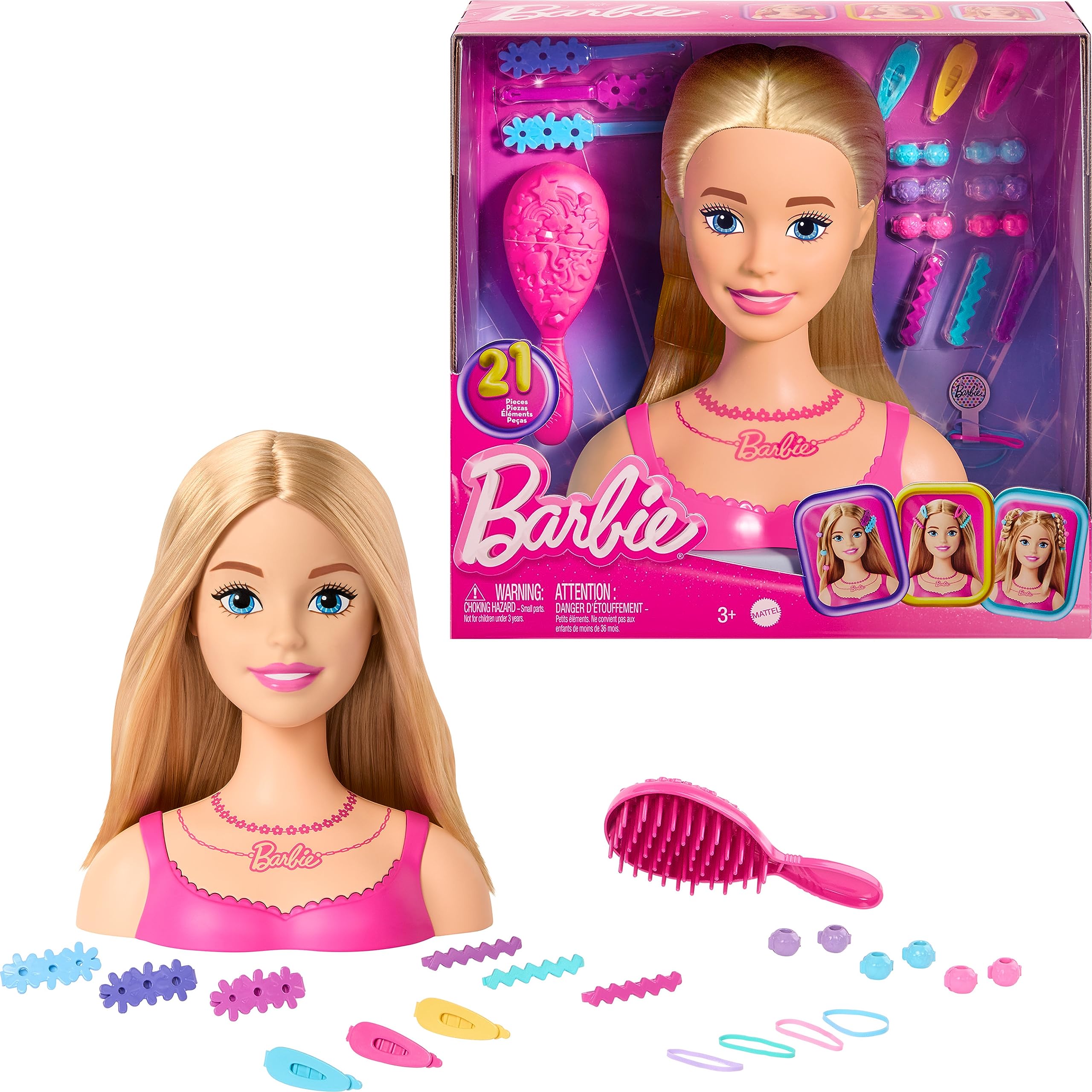 Barbie Doll Styling Head with Blond Hair and 20 Colorful Accessories