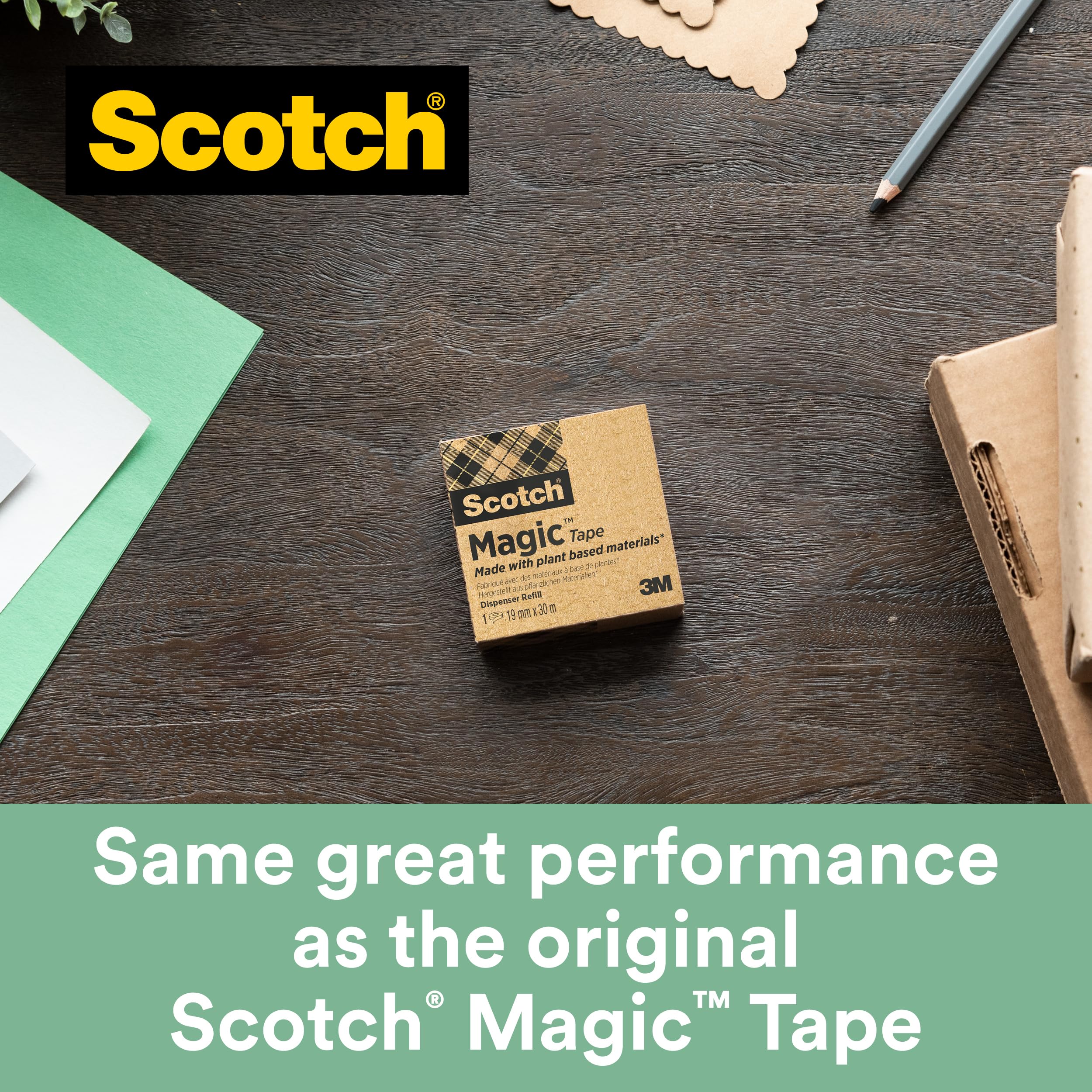 Scotch Magic Tape Dispenser - Black Dispenser with Plant-Based Adhesive Tape | 99.0 meter Unit Count 9