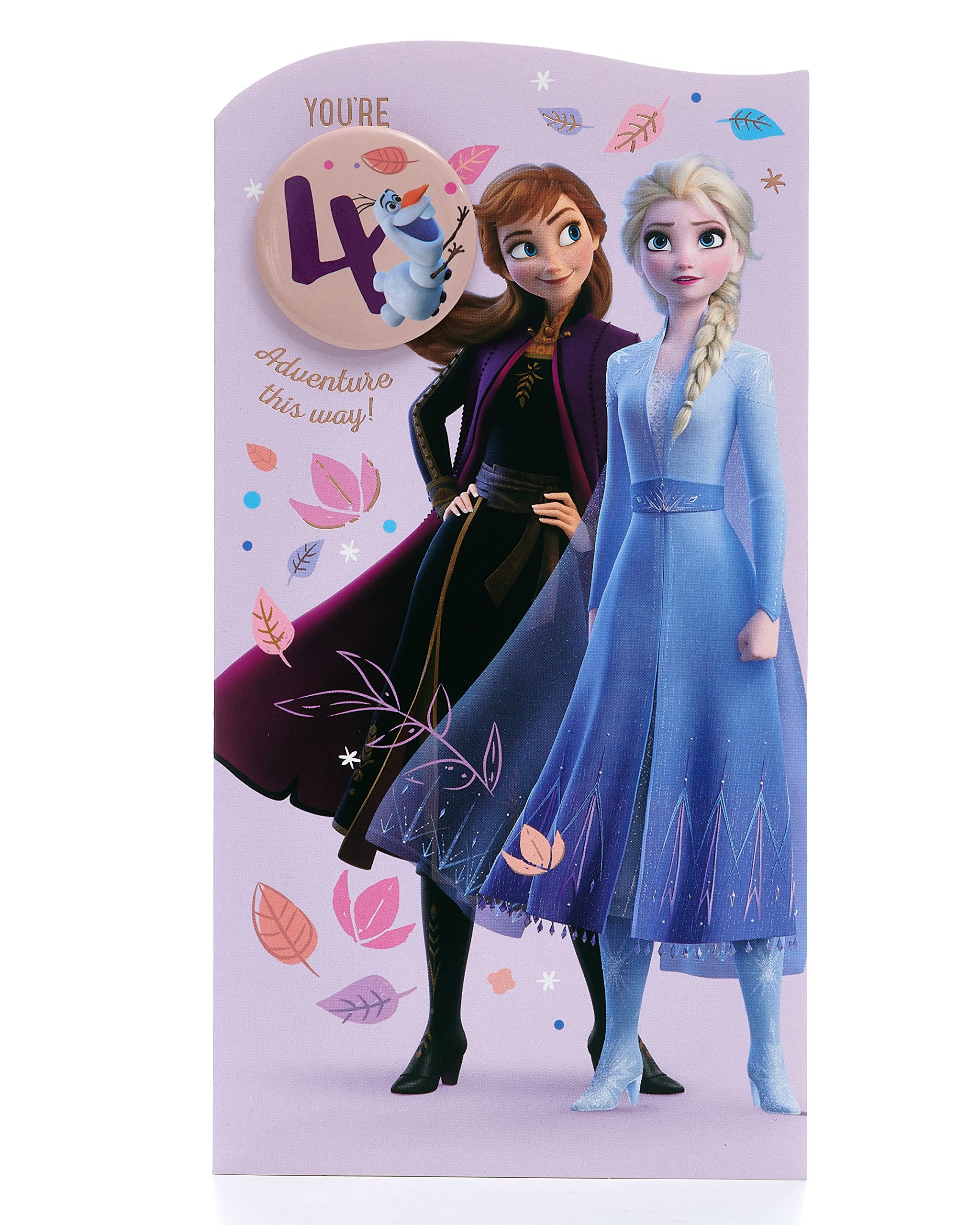 UK Greetings Disney Frozen 4th Birthday Card for Girls with Olaf Badge | 127 x 235 mm 1