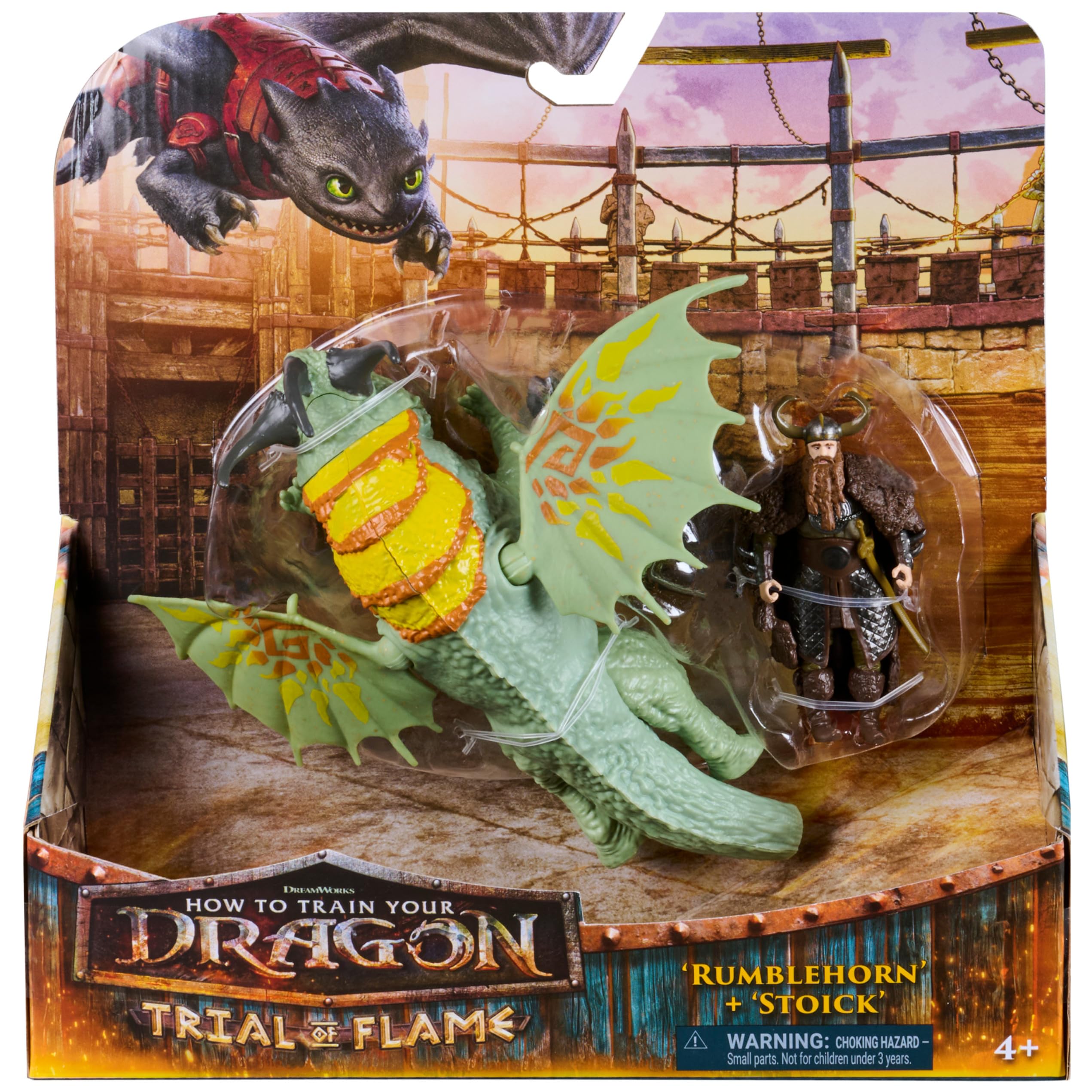 Spin Master Dreamworks Dragons Rumblehorn & Stoick Action Figure Set | 3-inch Viking, 10-inch Dragon | Ages 4+ 2