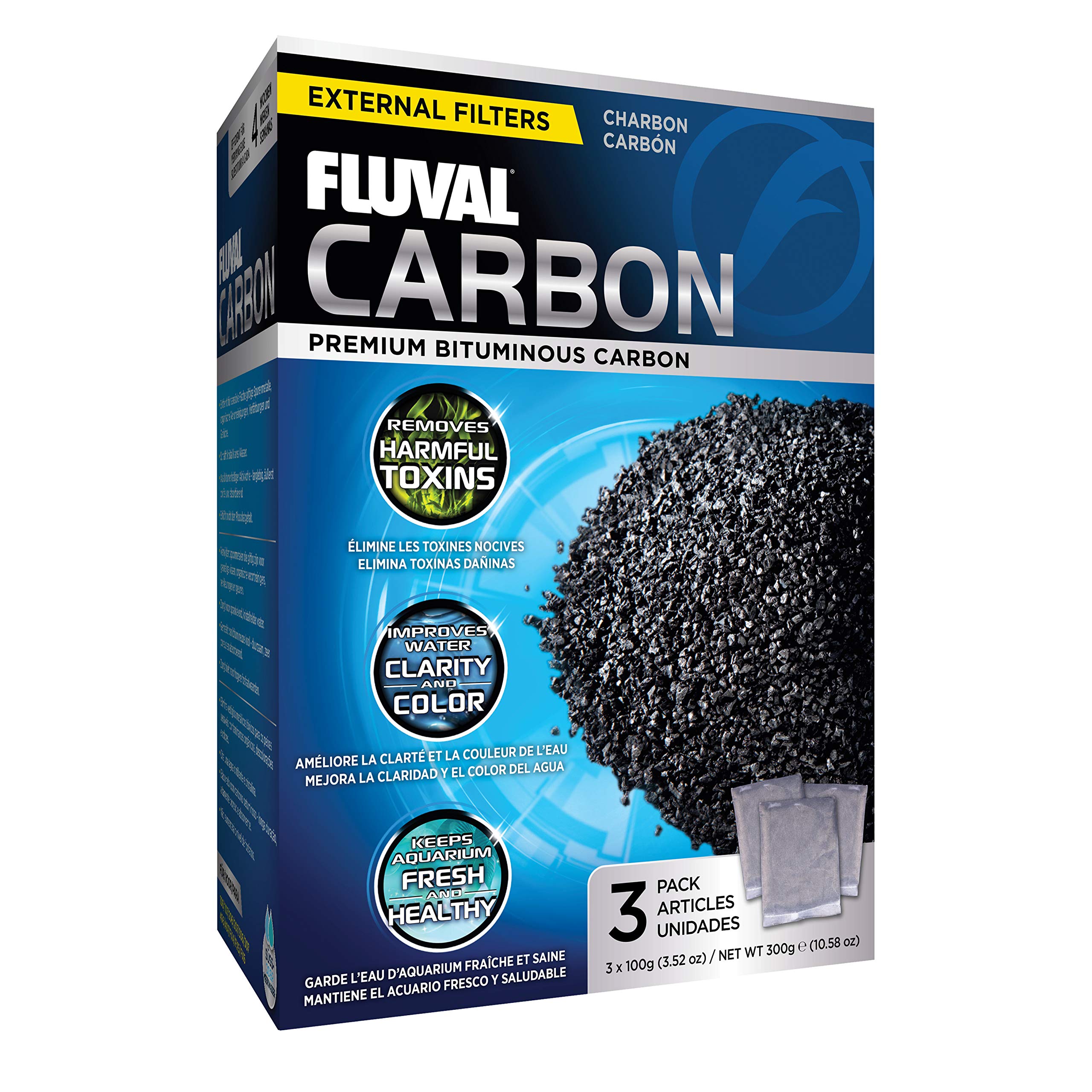 Fluval Activated Carbon Filter Media - Removes Odors, Discoloration, & Pollutants | 3 x 100g Bags 1