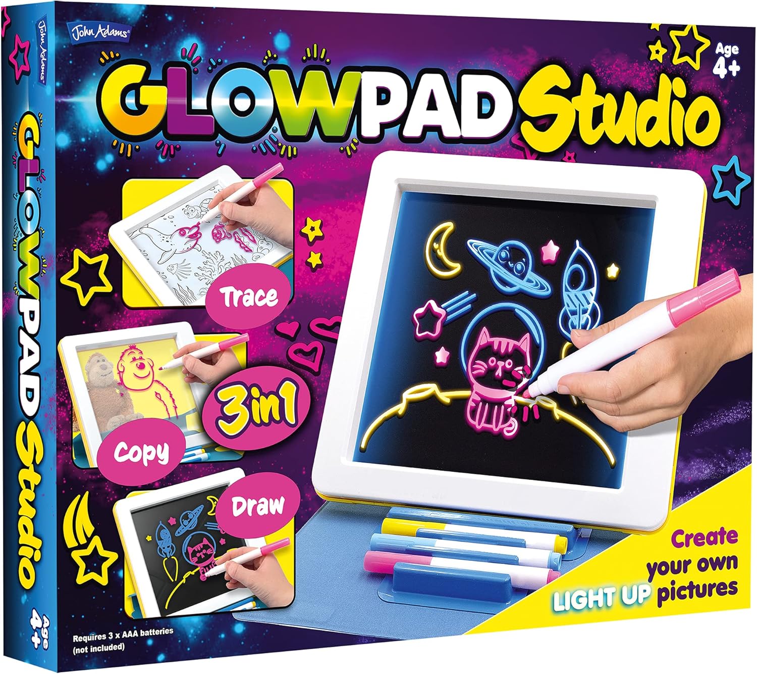 John Adams GLOWPAD 3-in-1 Studio - Light-Up Drawing & Tracing Pad for Kids