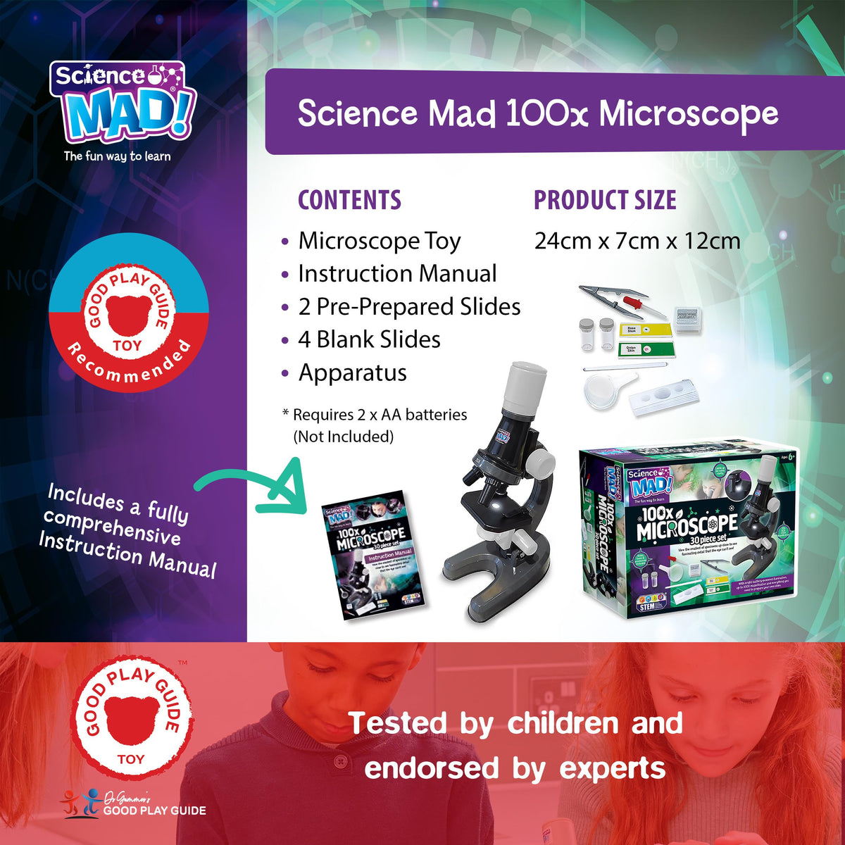 Science Mad SM45 Microscope - 100x Magnification | 30 Pieces Included | Ages 8+ 4