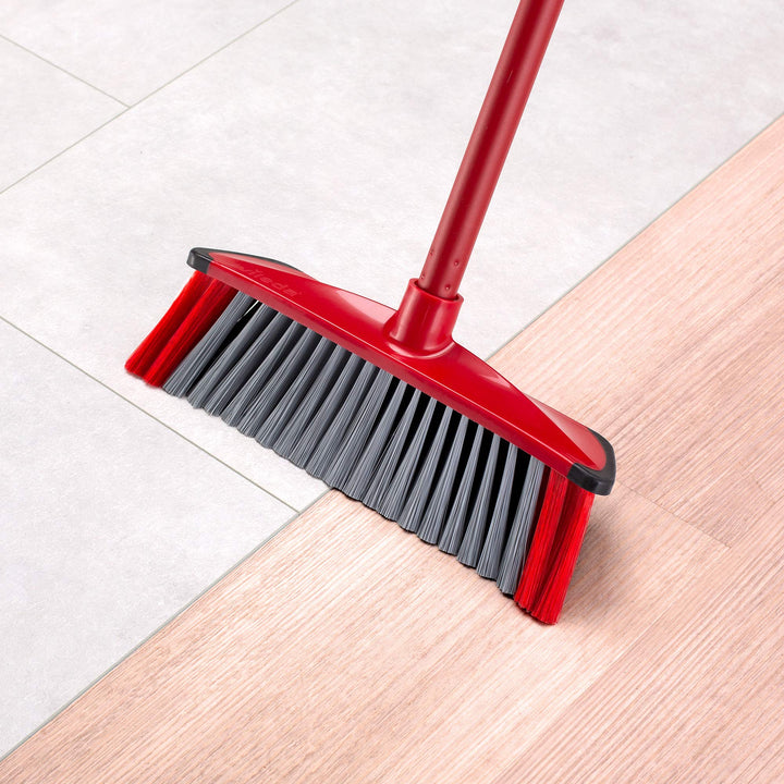 Vileda 3Action Broom Plus Long Handled Dustpan Set, Red