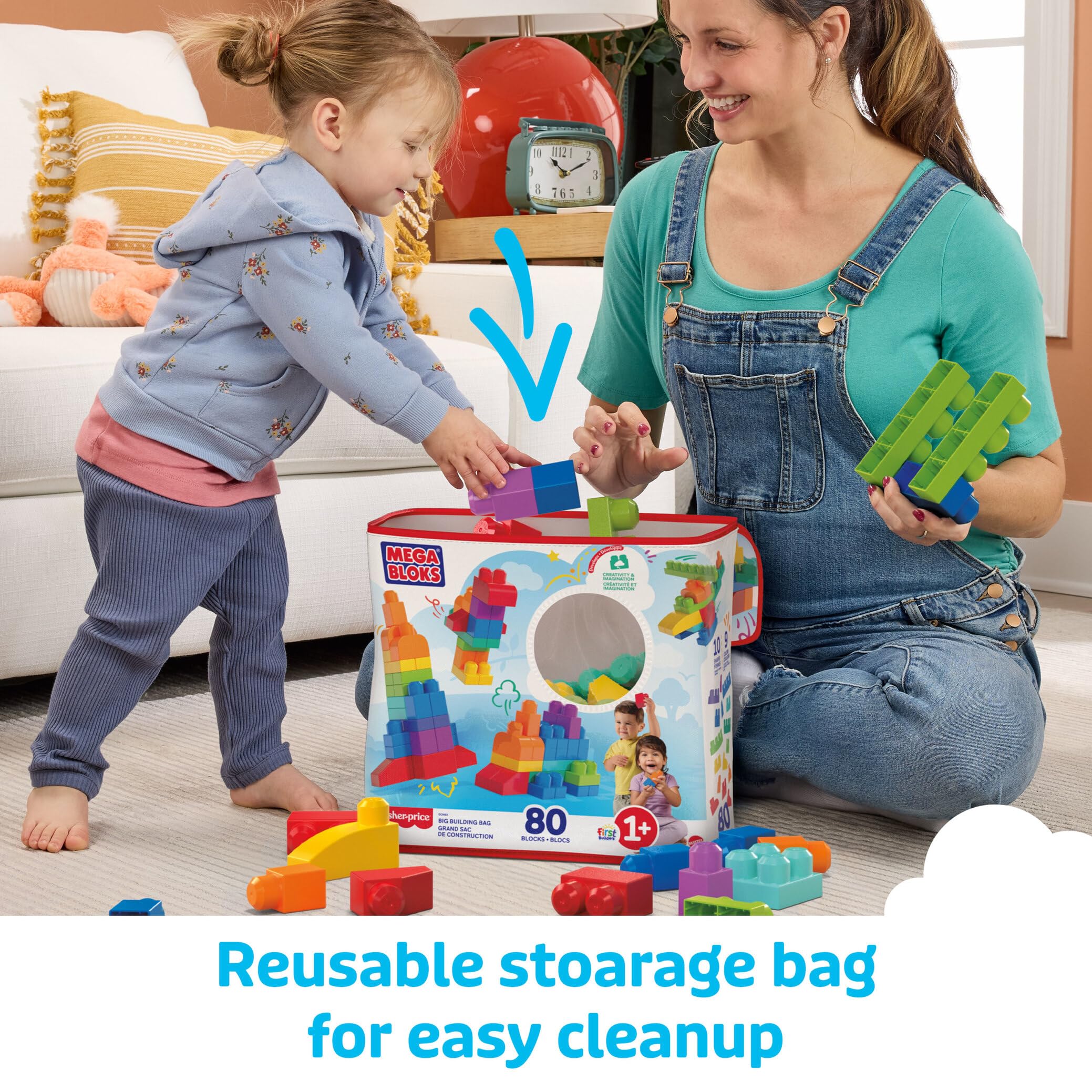 Mega Bloks First Builders Big Building Bag - 80-Piece Set for Ages 1+ | Develops Fine Motor Skills 6