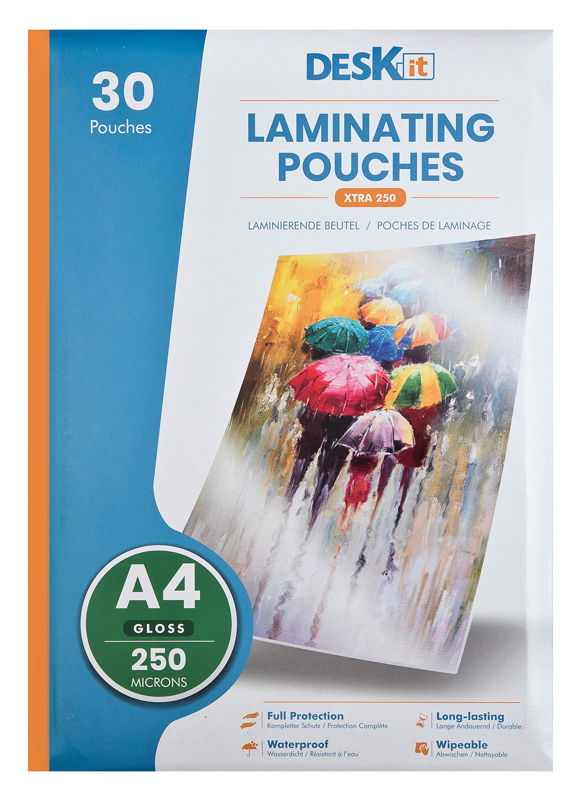 deskit A4 Laminating Pouches - Gloss Finish, 250 Microns, Pack of 30 Sheets