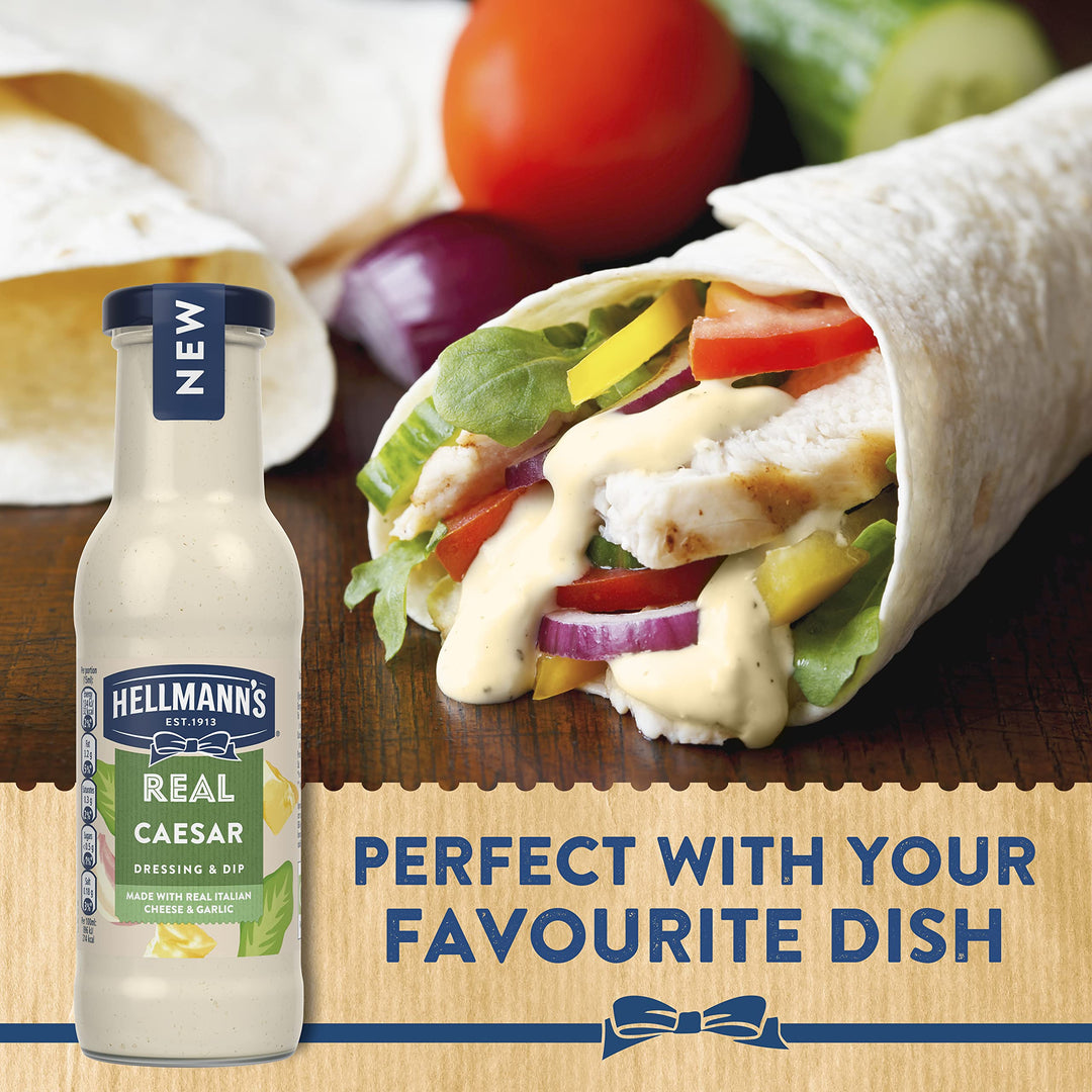 Hellmann's Real Caesar Salad Dressing & Dip - Creamy Tangy Dressing with Italian Cheese & Garlic, 460g