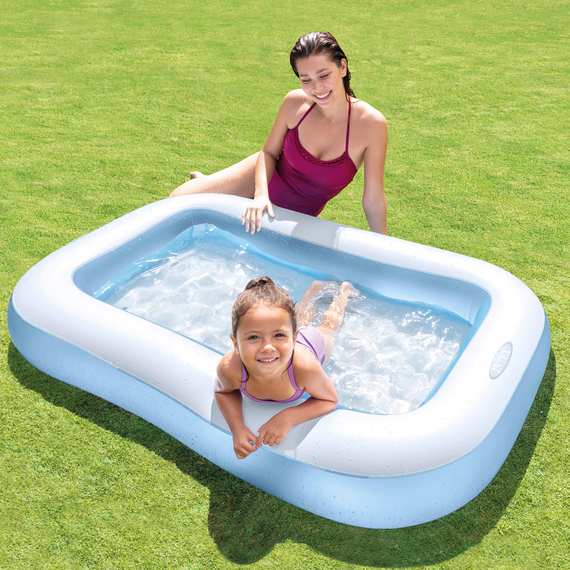 Intex Rectangular Baby Pool - Soft Inflatable Floor | 166cm Size | Blue