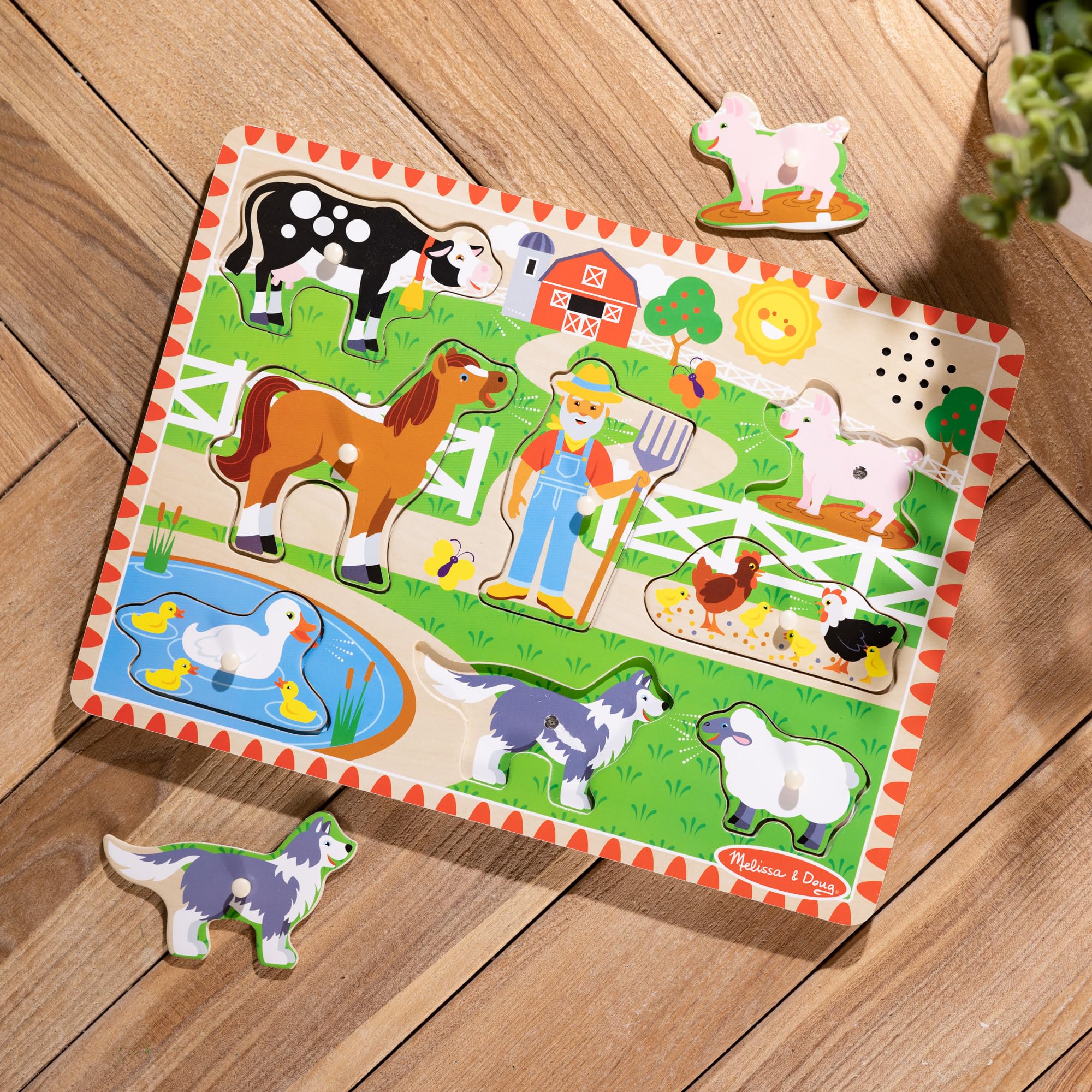 Melissa & Doug Old MacDonald’s Farm Wooden Animal Sound Puzzle - Ages 2+ | Pegged Puzzle 9