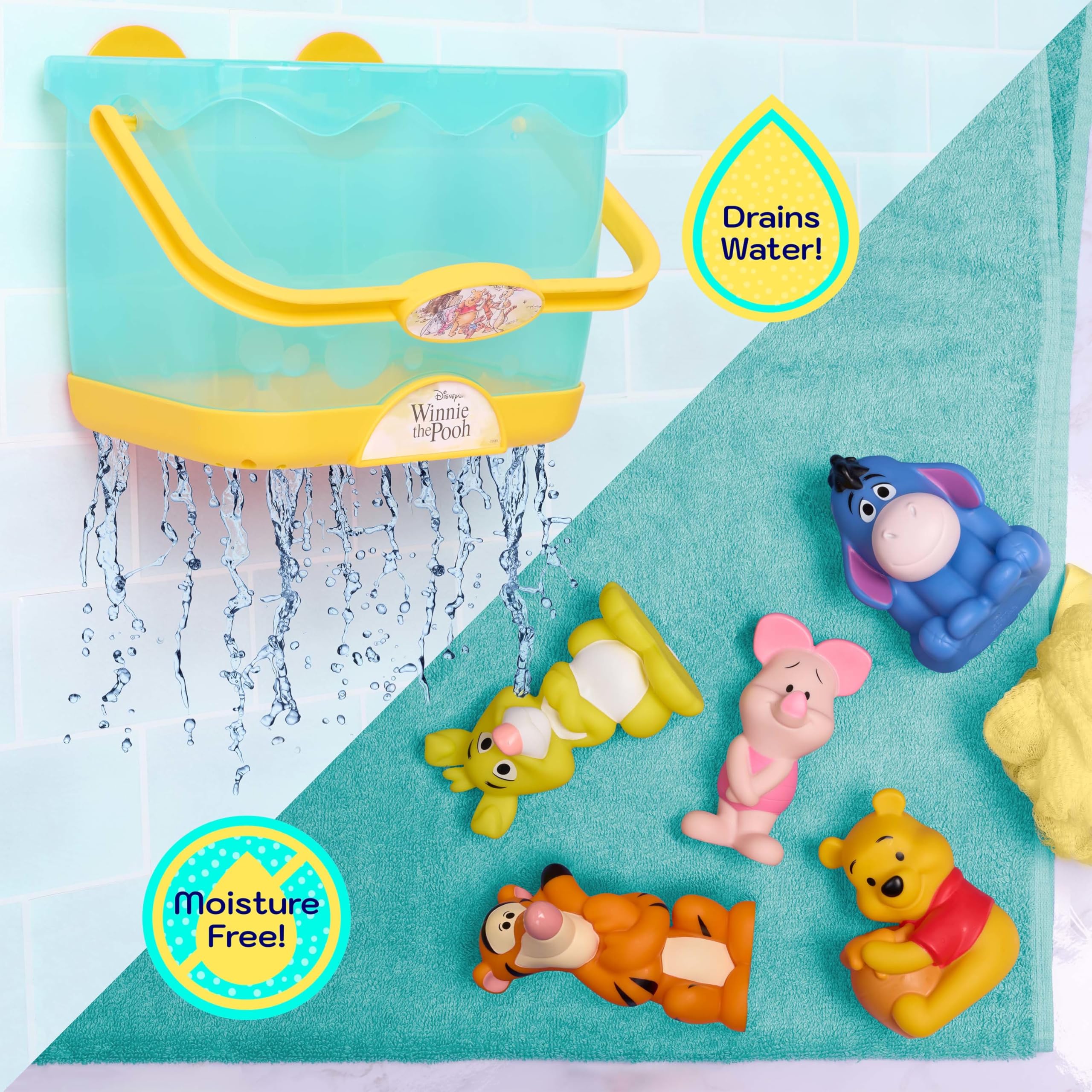 Disney Winnie the Pooh Bath Caddy - 5 Figures, Storage, Wall Mountable | Ages 3+ 4