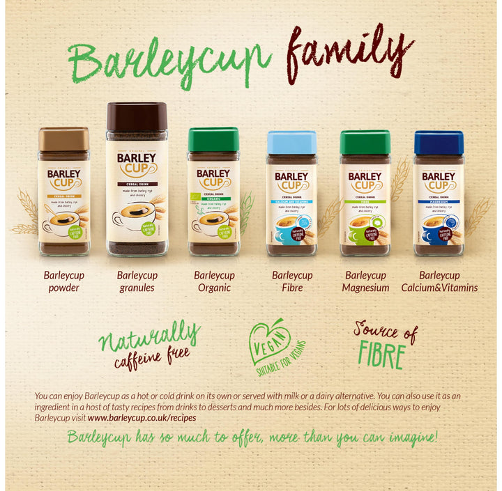 Barleycup Instant Grain Beverage 200g - Caffeine-Free Vegan Coffee Substitute with Roasted Barley, Rye & Chicory
