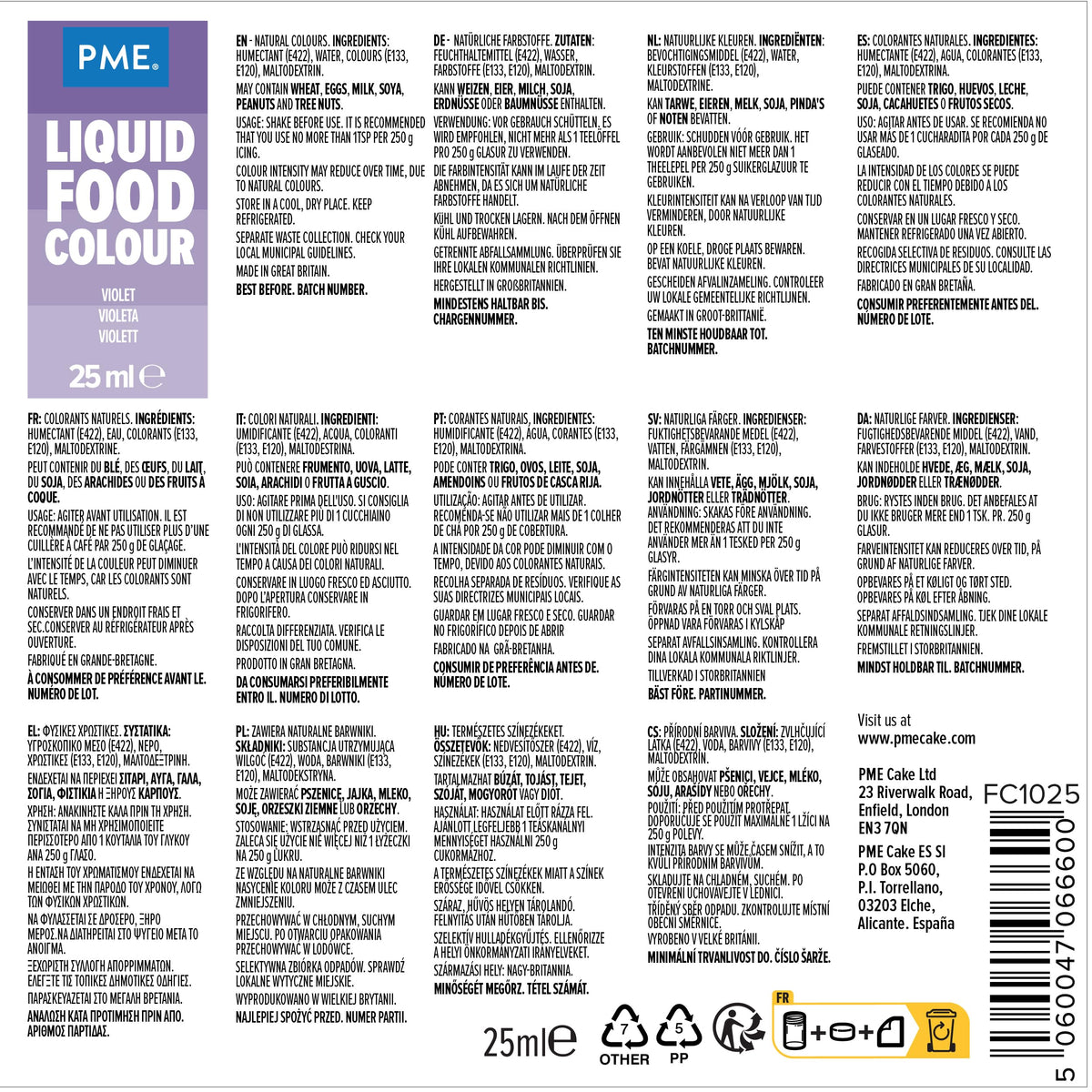 PME Food Colour Liquid - Violet - 25ml