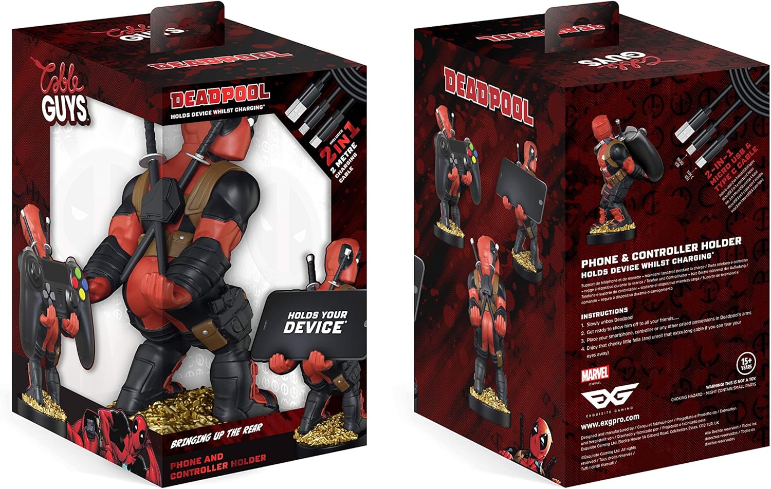 Marvel Deadpool Rear View Cable Guy - Controller & Phone Holder with Charging Cable 13