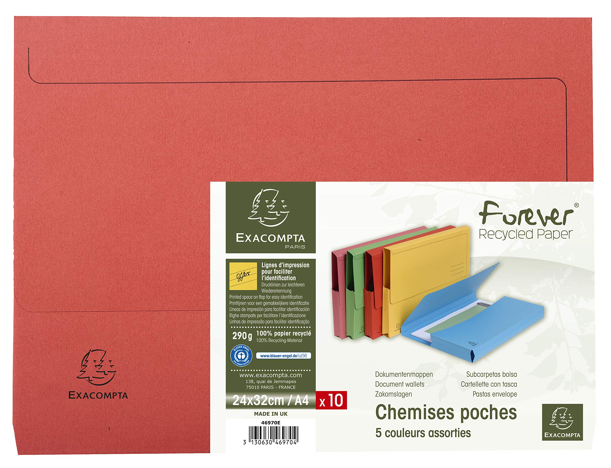 Exacompta Forever Document Wallets - A4 Size, Pressboard, Pack of 10 Assorted Colours 1