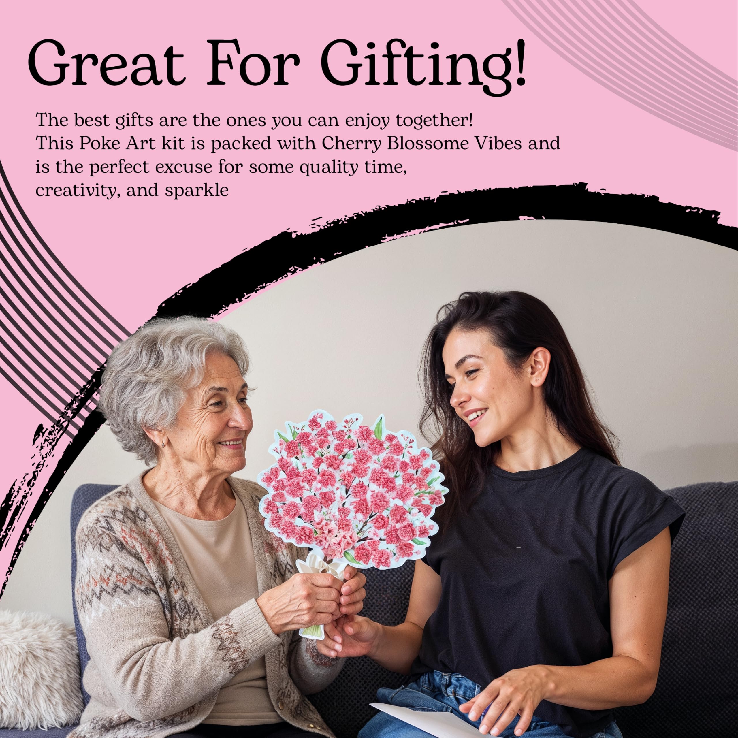 Unwynd Poke Art Cherry Blossom Flower Bouquet - Mess-Free Craft Kit | Fabric Squares | Ages Teen+ 8