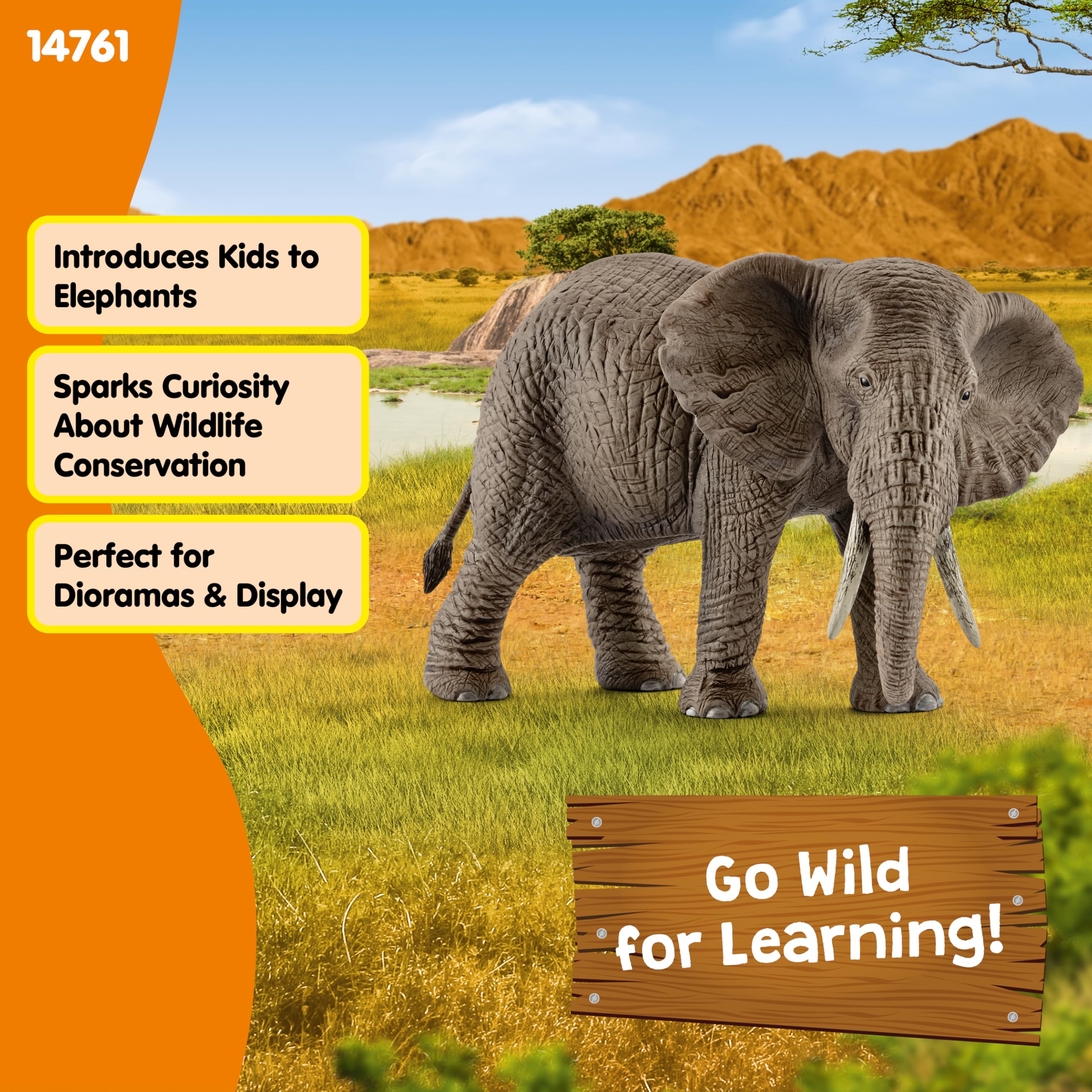 Schleich African Elephant Female Figurine - Realistic Wild Life Toy | Ages 3+ | 5.7 inch 5
