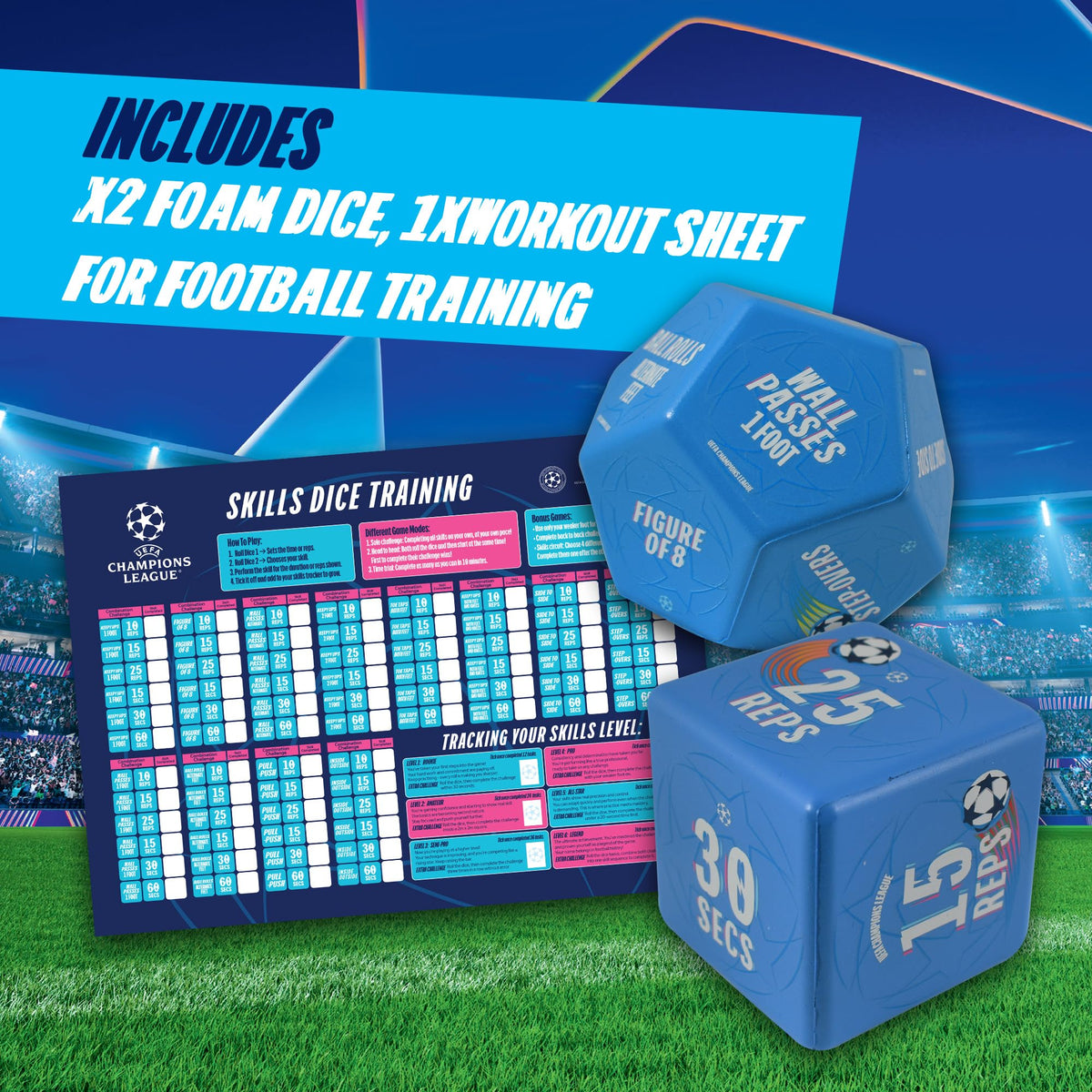 Hy-Pro UEFA Champions League Skills Dice - Football Training & Skill Development for Kids
