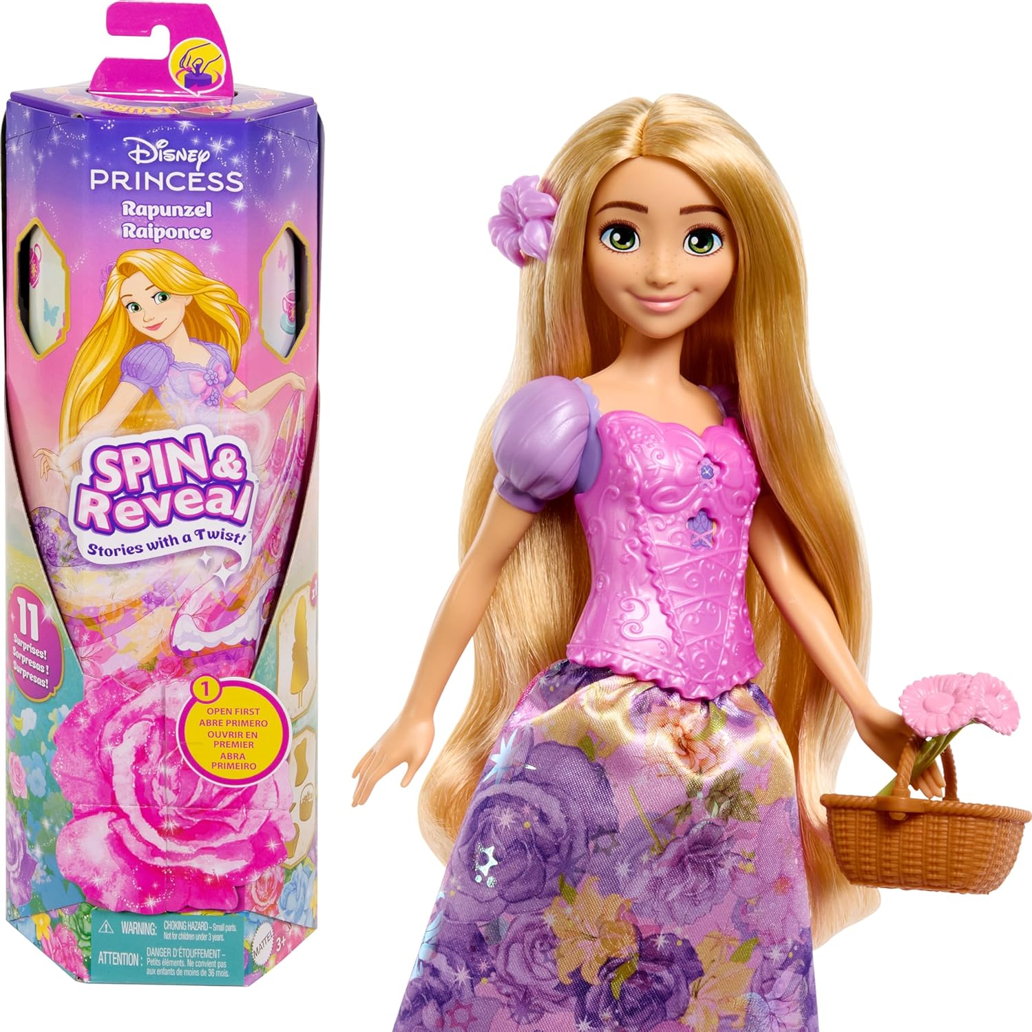 Mattel Disney Princess Rapunzel Fashion Doll Set - Spin & Reveal Playset for Kids 1