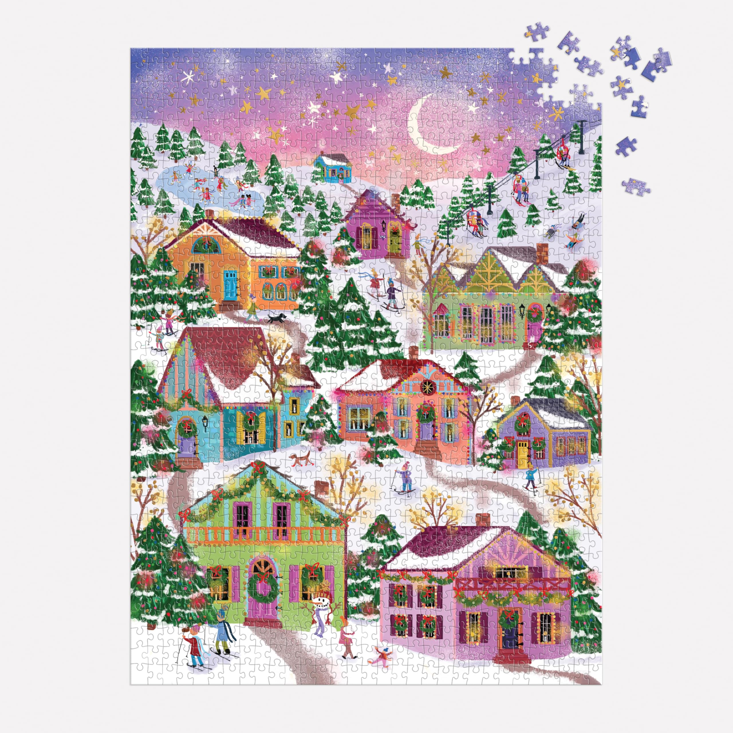 Galison Snowcap Village - 1000 Piece Foil Puzzle by Joy Laforme 12