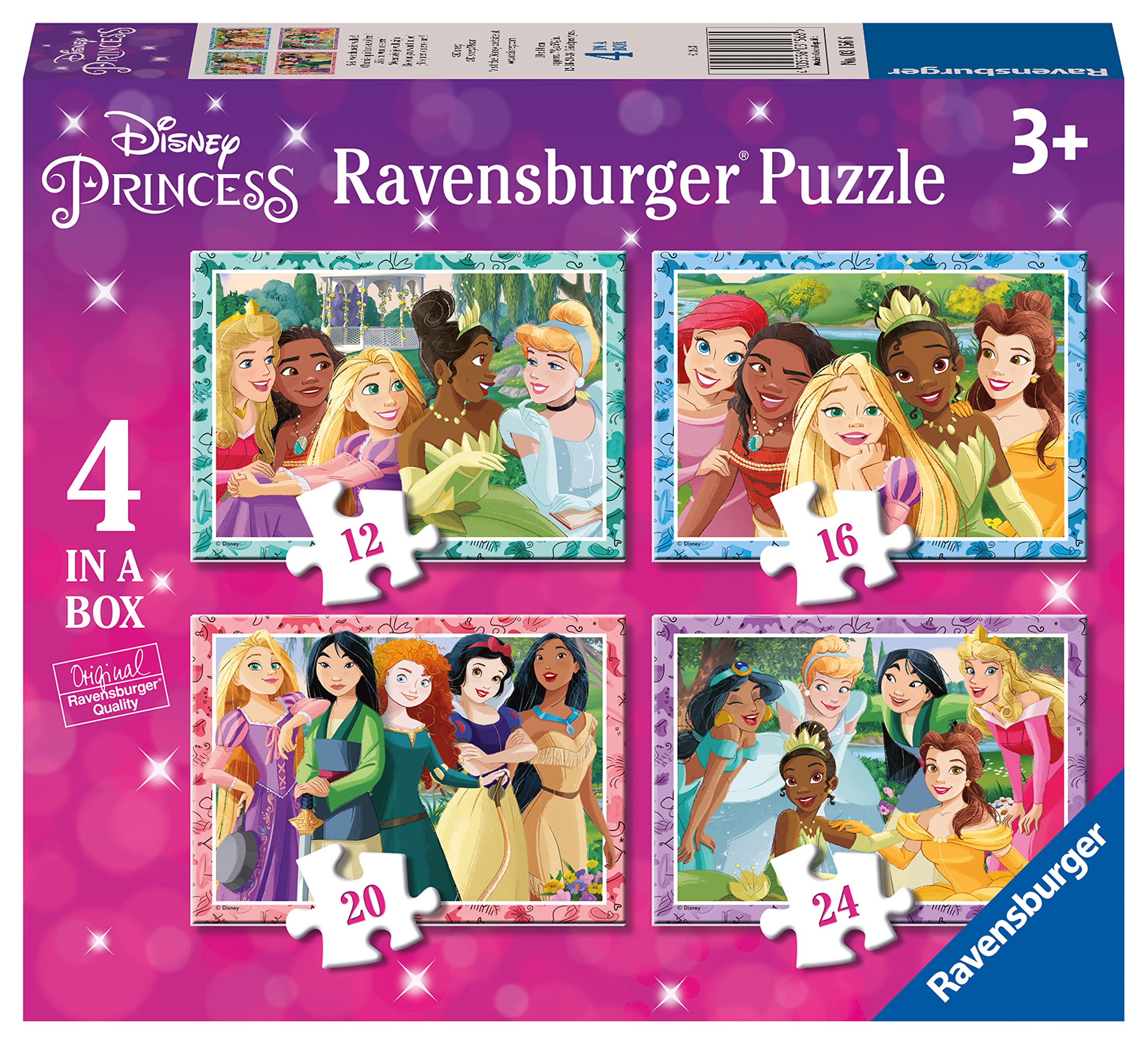 Ravensburger Disney Princess 4 in a Box Jigsaw Puzzles Set - 12, 16, 20 & 24 Pieces for Ages 3+