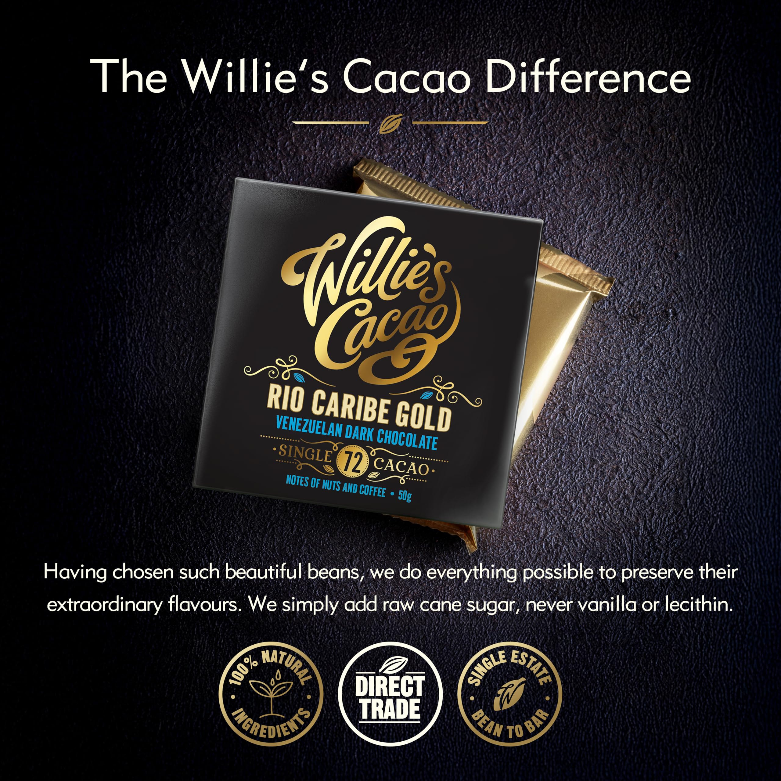 Willie's Cacao - Rio Caribe 72% Dark Chocolate Bar - 50g - Nutty, Coffee Notes 2