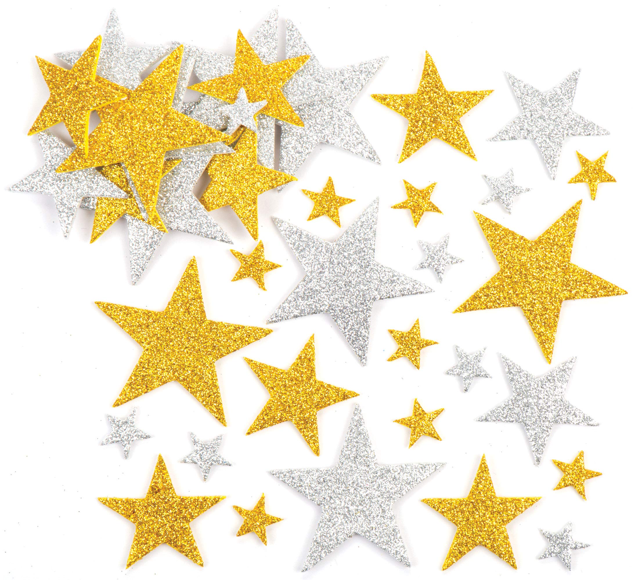 Baker Ross Glitter Star Foam Stickers - Gold & Silver, Self Adhesive | Pack of 150 | Assorted Sizes