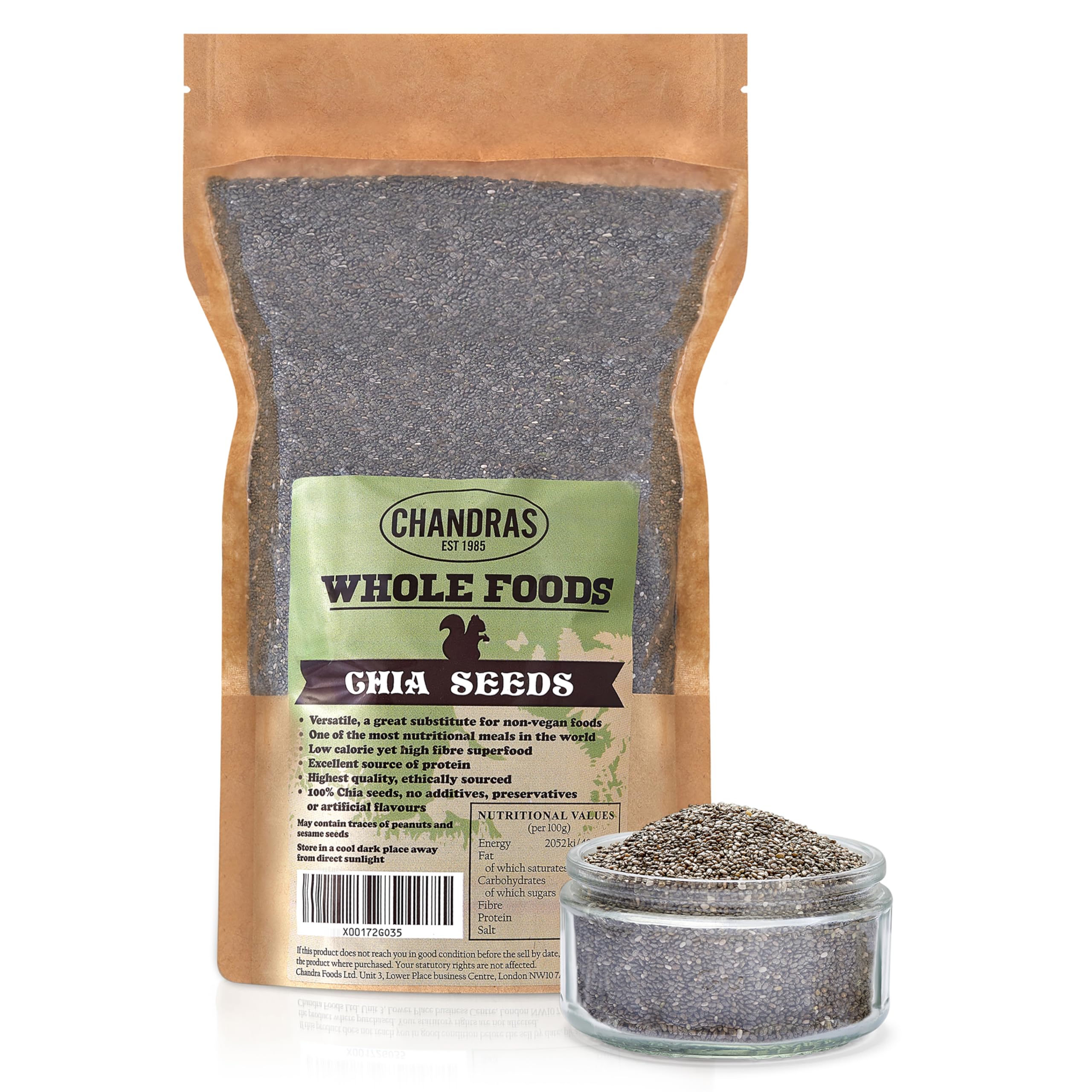 CHANDRA Whole Foods Raw Black Chia Seeds - 1KG Pack | High Fibre, Low-Carb | Resealable Bag 1