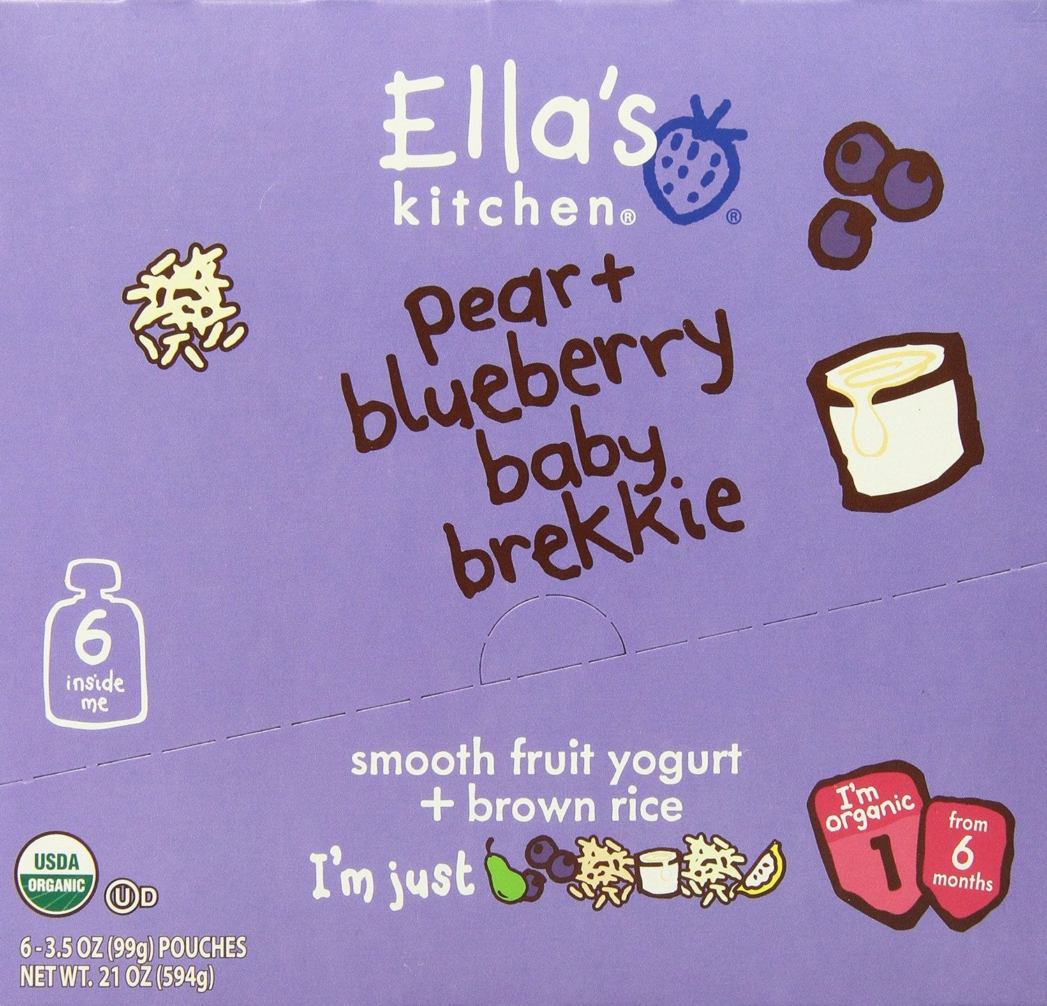Ella's Kitchen Organic Baby Brekkie Blueberry and Pear Stage 1 (Pack of 6) 4