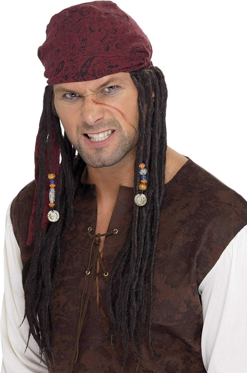 Smiffys Pirate Wig and Scarf - Brown 1