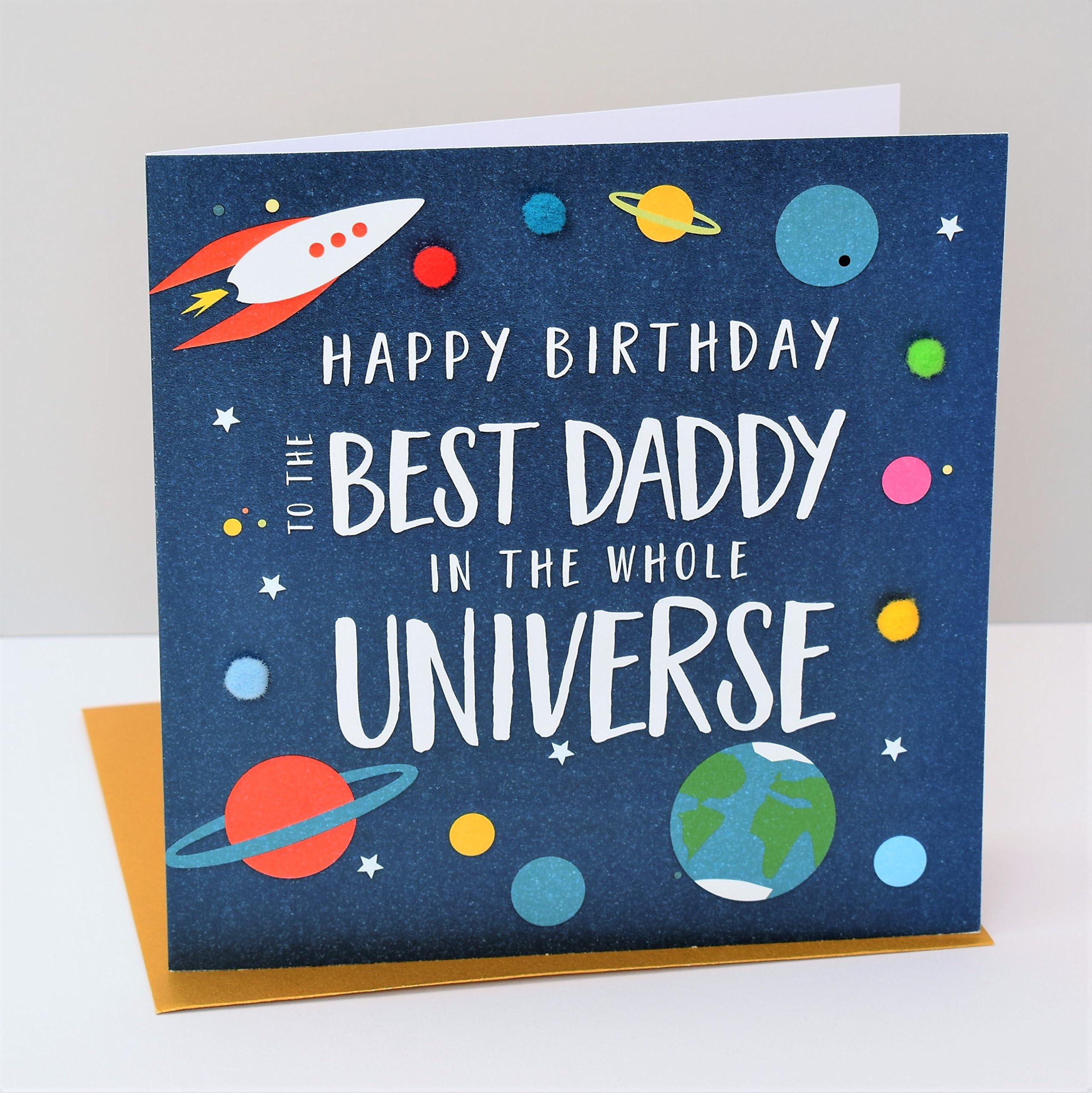 Claire Giles Greeting Cards Pom Pom Happy Birthday Card for Daddy | 150x150mm | Blank Inside 3