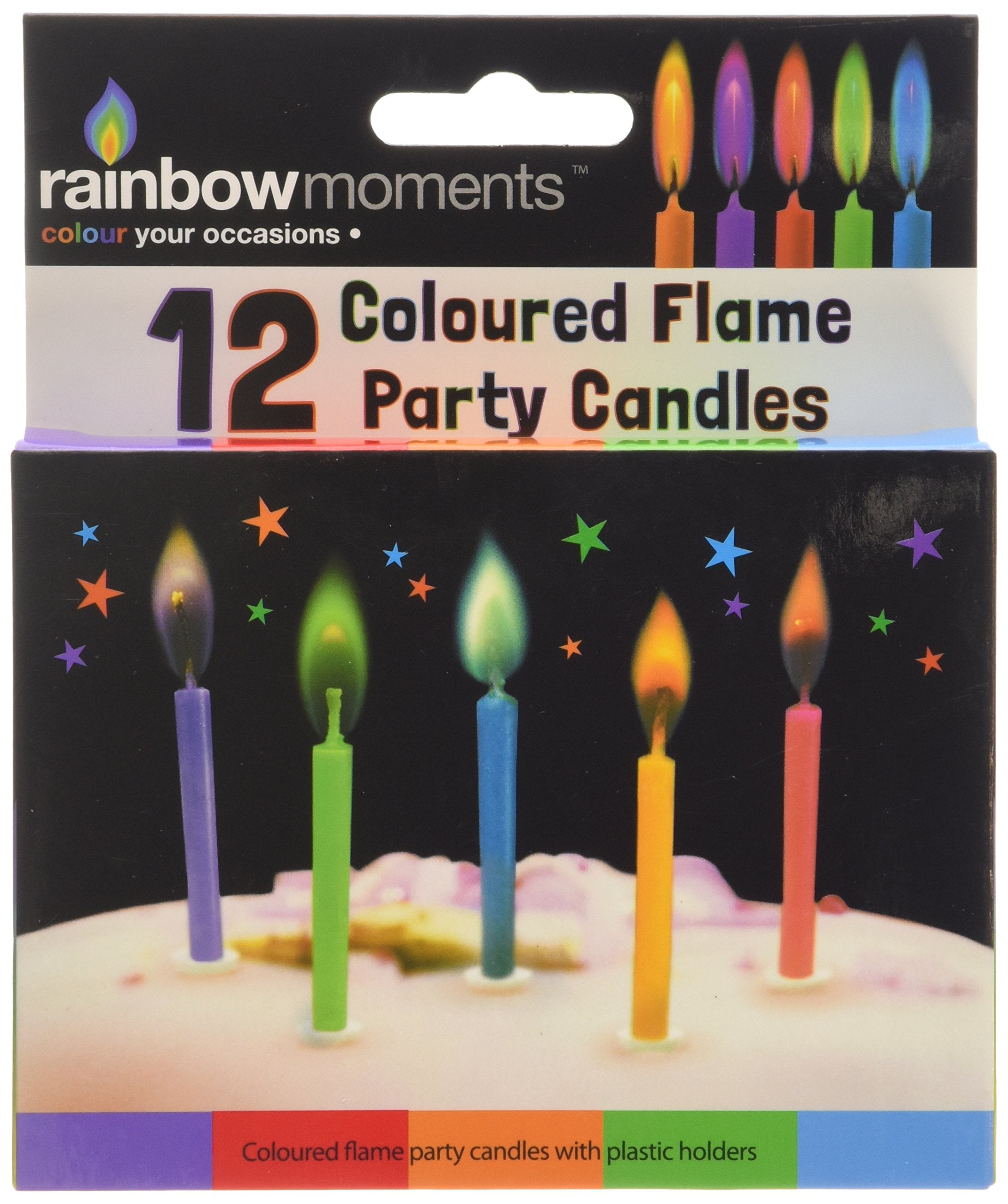 Boxer Gifts Coloured Flame Party Candles - 12 Pack | 8 Min Burn Time | Non-Toxic Wax